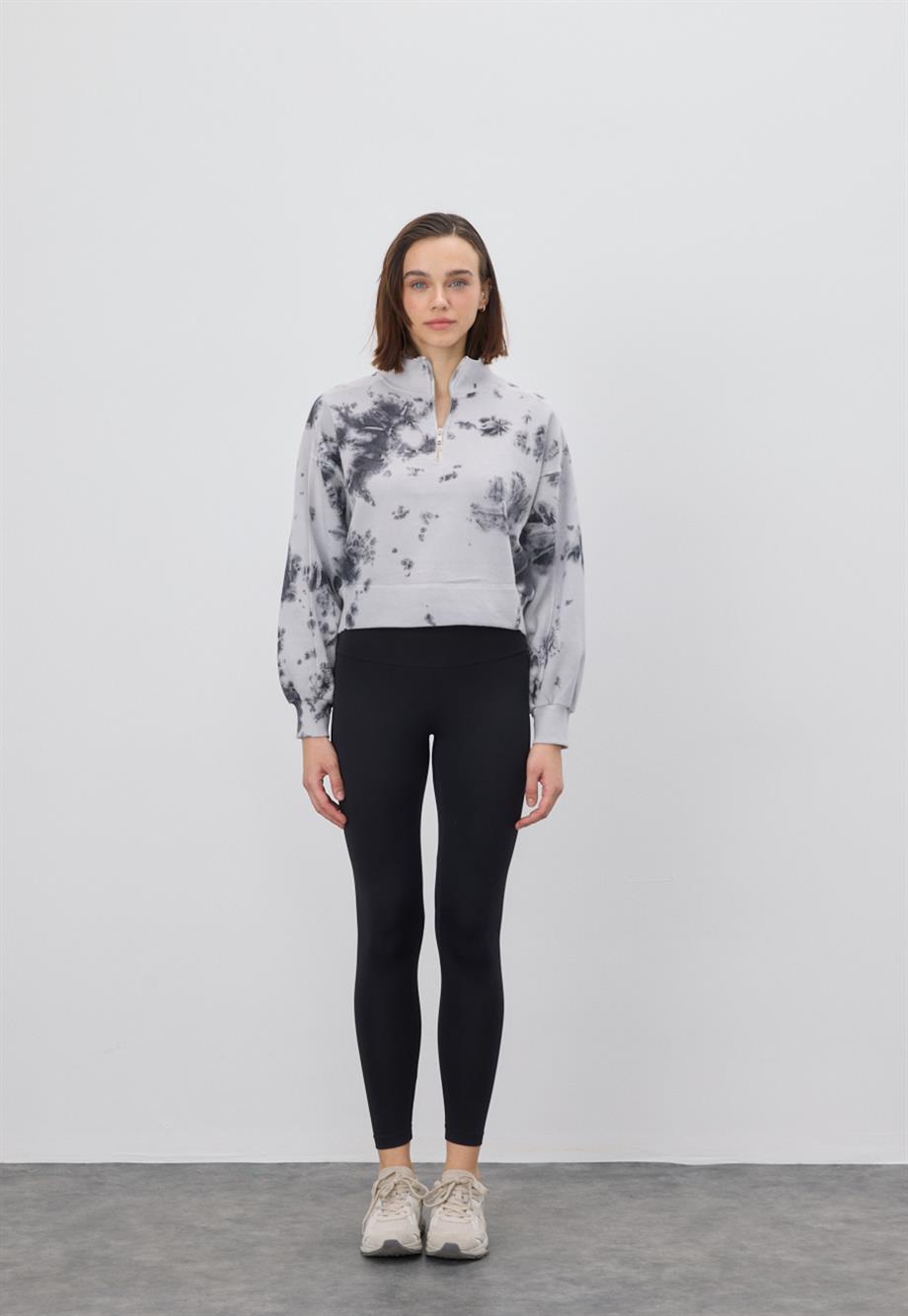 Kadın Batik İstanbul Grisi Kısa Yarım Fermuarlı Sweatshirt