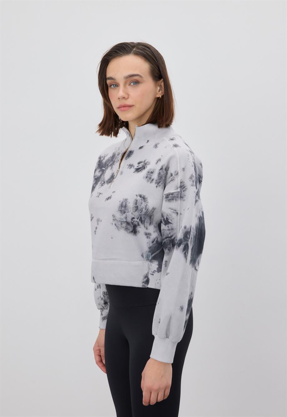 Kadın Batik İstanbul Grisi Kısa Yarım Fermuarlı Sweatshirt