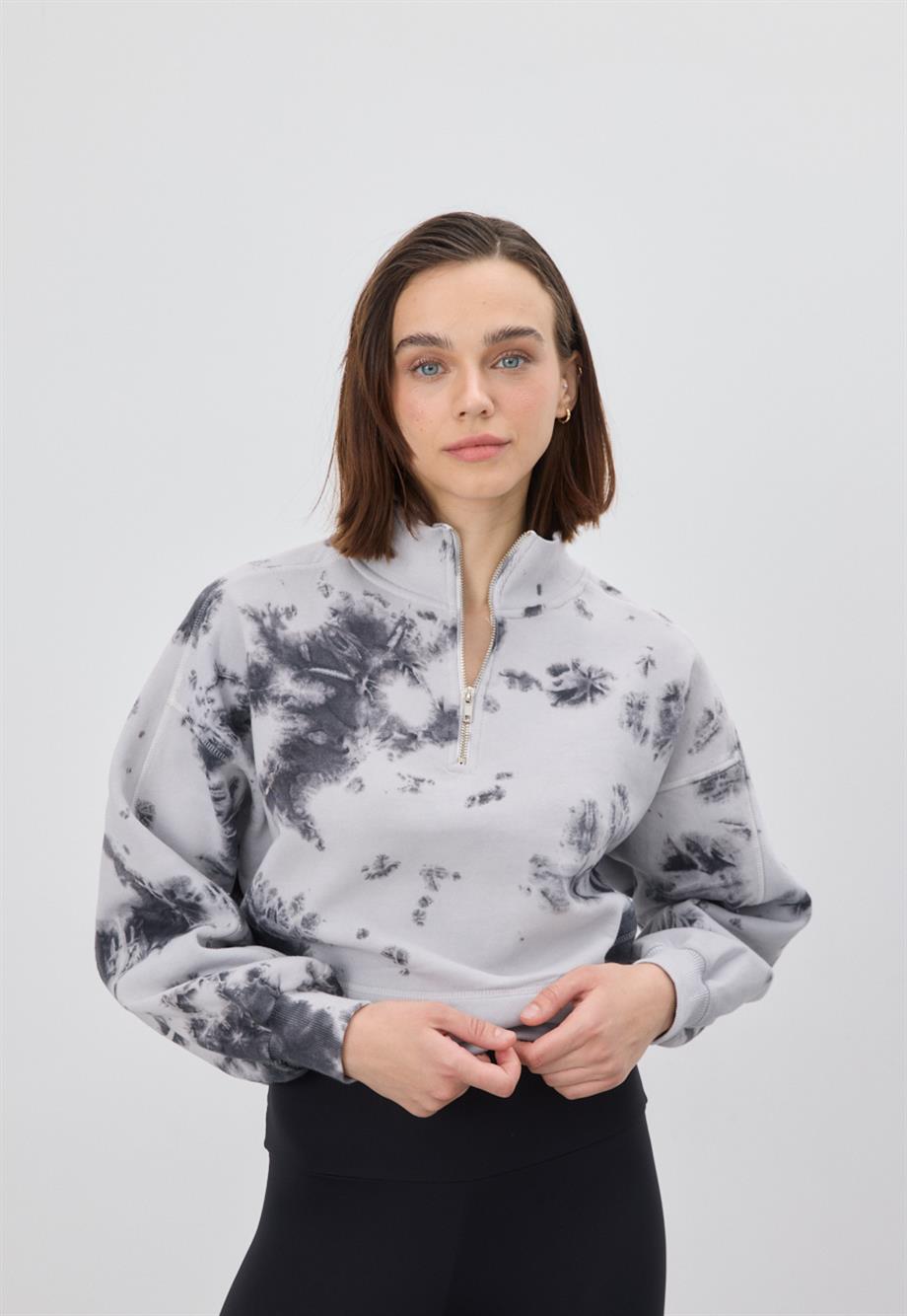 Kadın Batik İstanbul Grisi Kısa Yarım Fermuarlı Sweatshirt