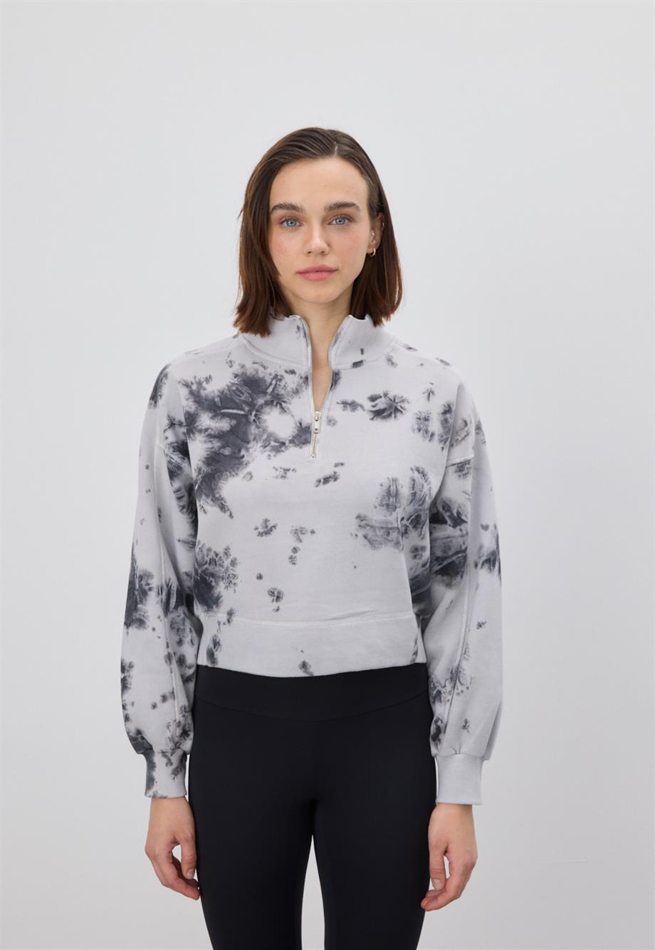 Kadın Batik İstanbul Grisi Kısa Yarım Fermuarlı Sweatshirt