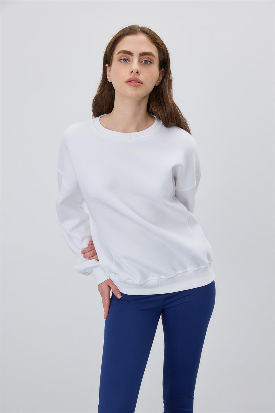 Kadın Beyaz Renk Baskılı Sweatshirt