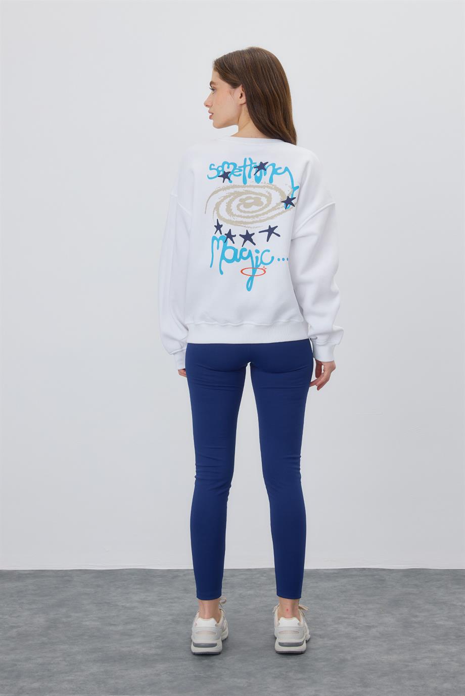 Kadın Beyaz Renk Baskılı Sweatshirt