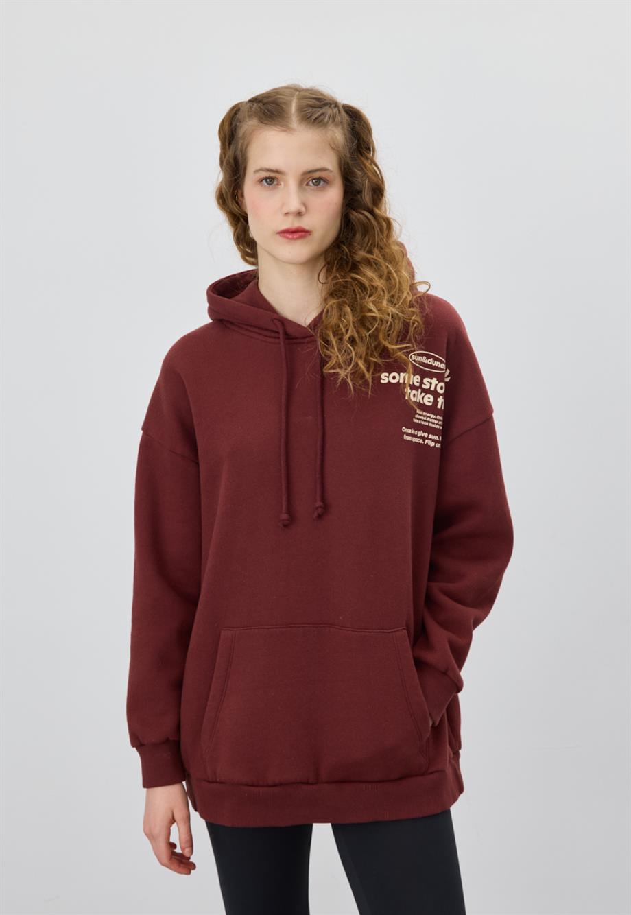 Kadın Çikolata Renk Baskılı Sweatshirt