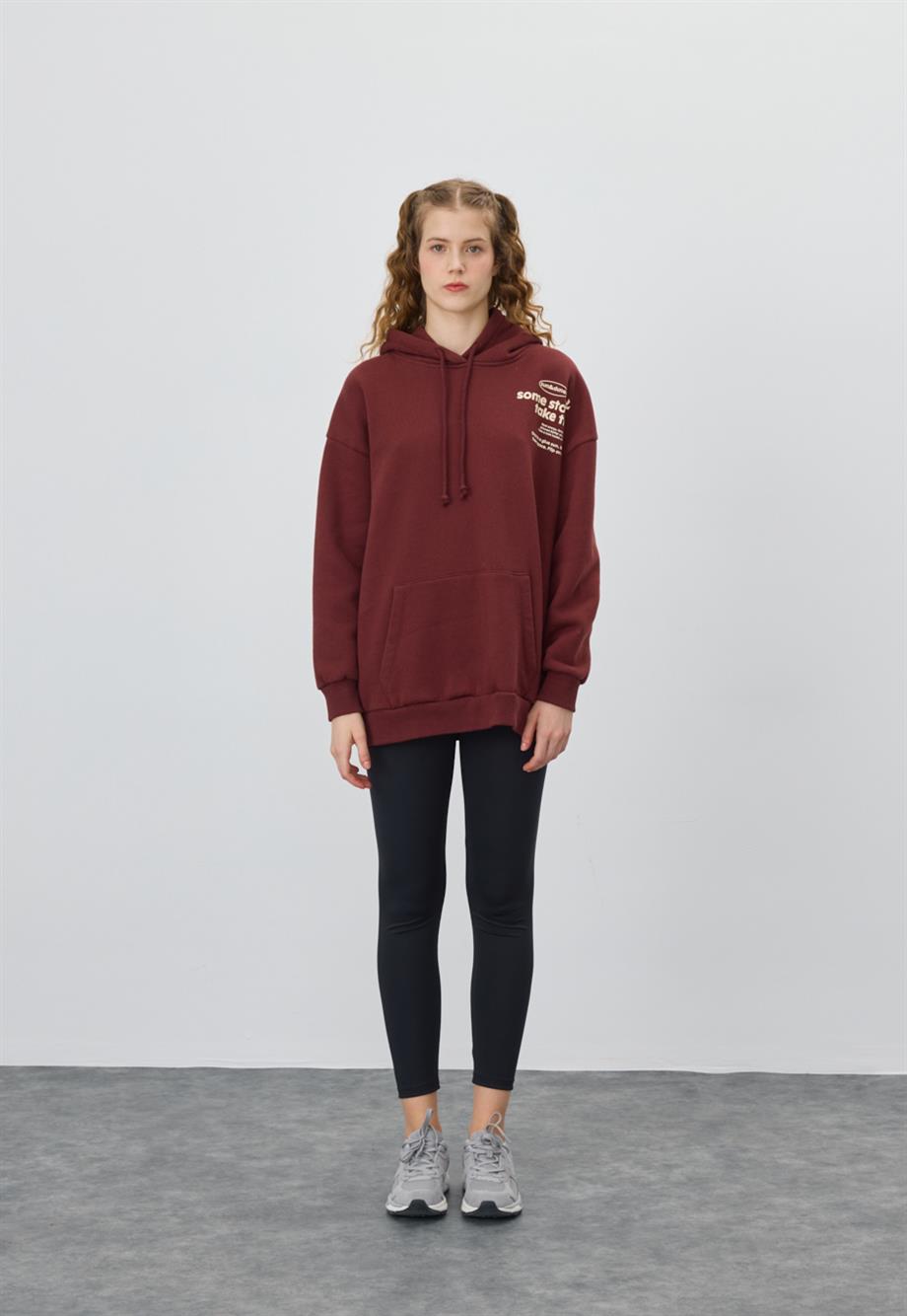 Kadın Çikolata Renk Baskılı Sweatshirt