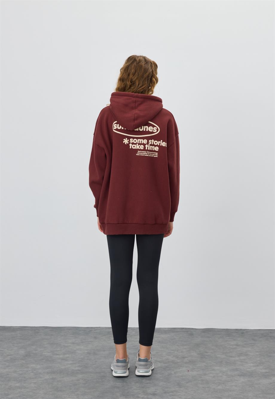 Kadın Çikolata Renk Baskılı Sweatshirt