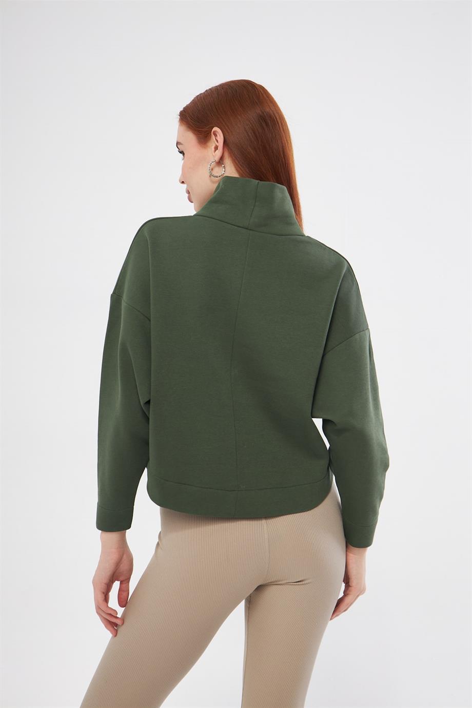 Kadın Haki Balıkçı Yaka Sweatshirt