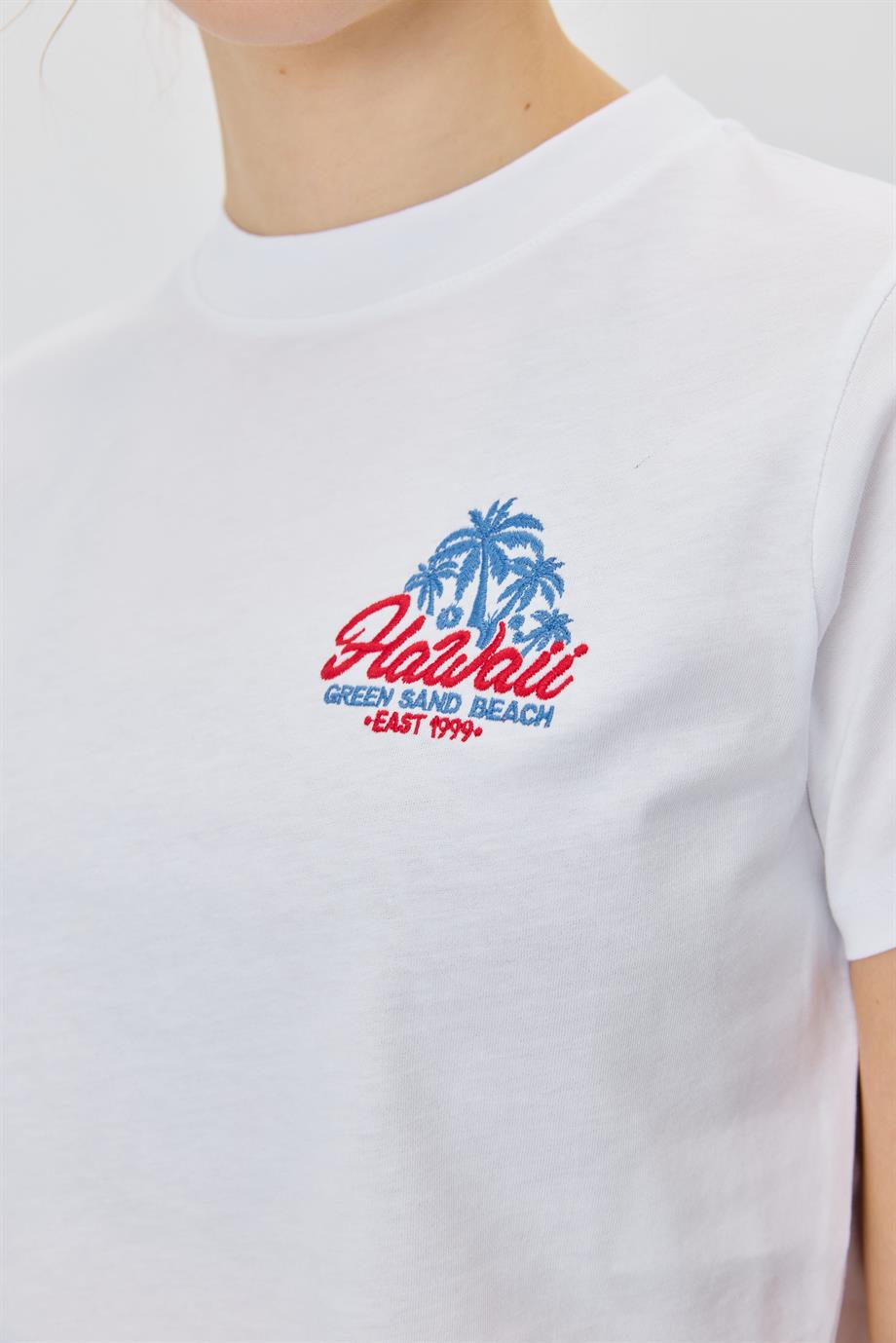 Kadın Hawaii Baskılı Kısa Kollu T-shirt