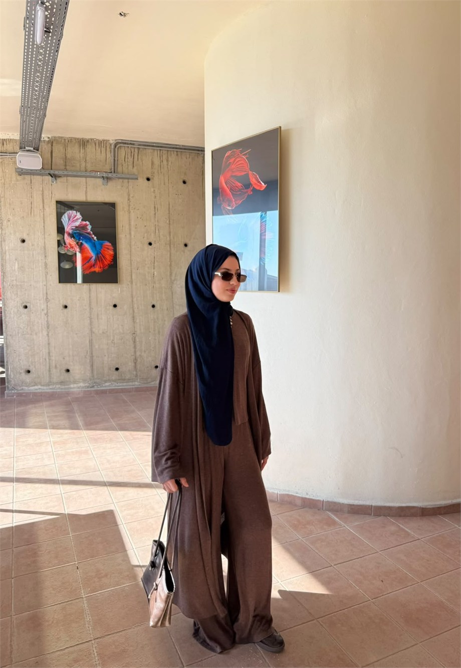 Kadın Kahve Melanj 3lü Kimono Takım