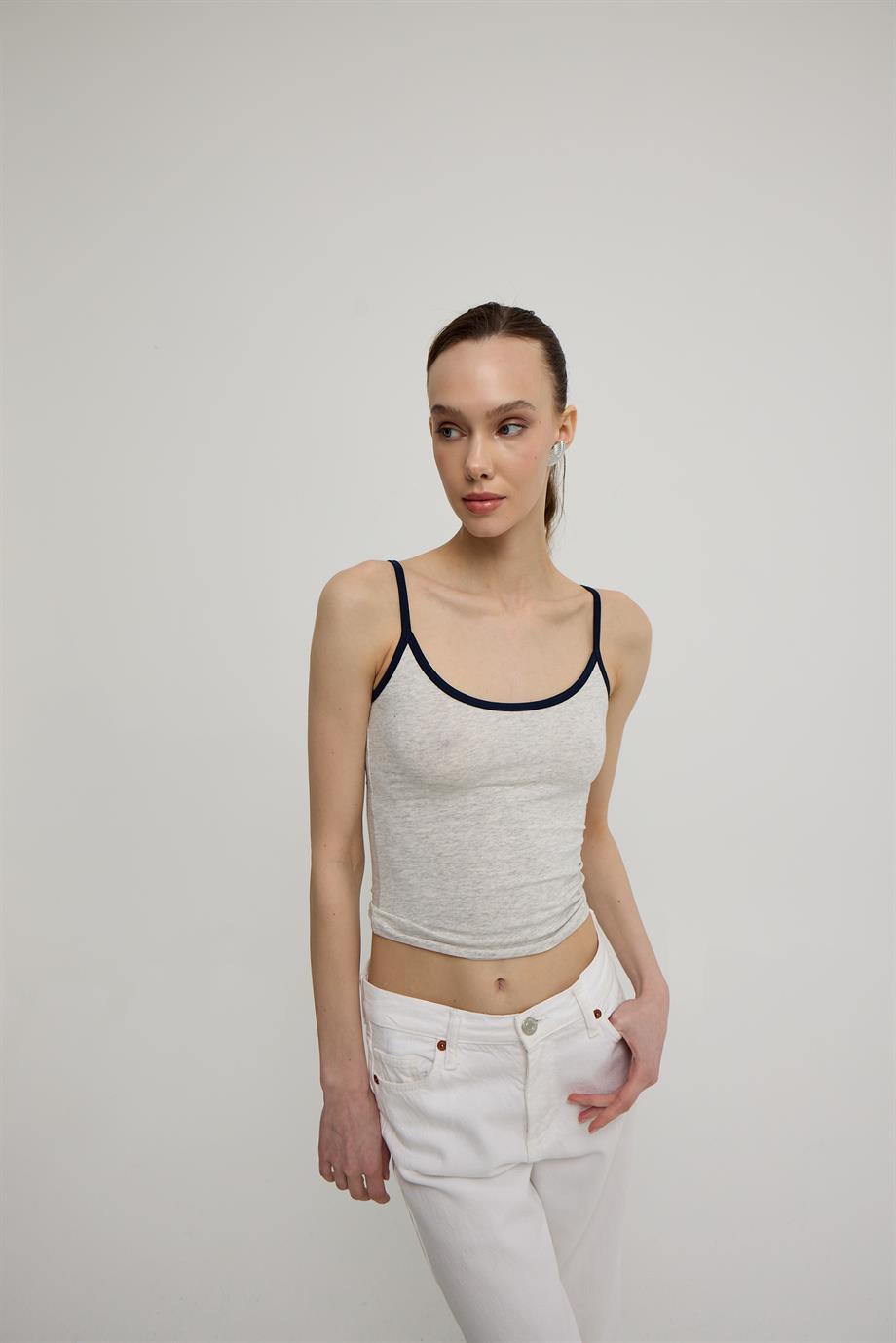 Kadın Kar Melanj Askılı Crop Bluz