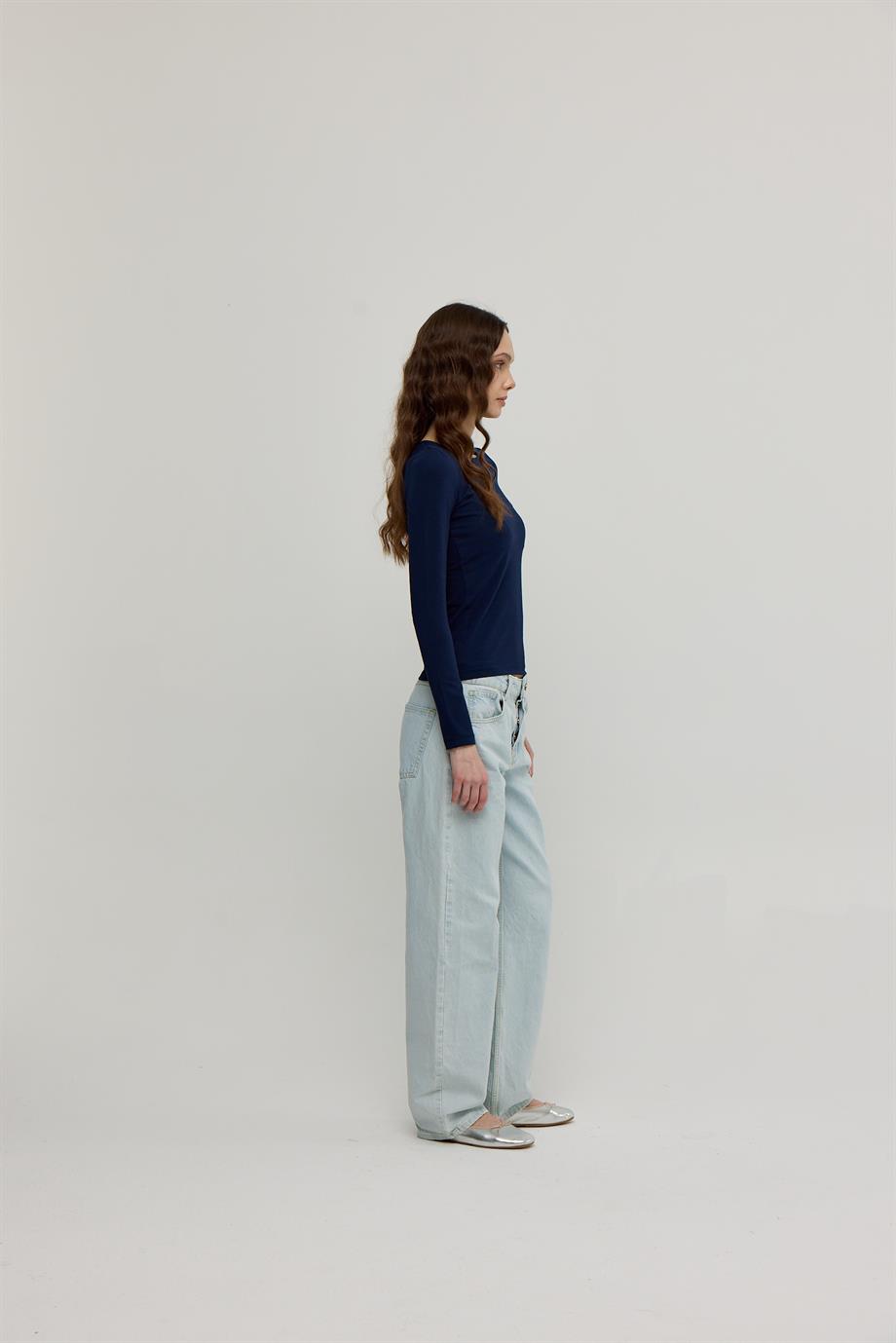 Kadın Lacivert Basic Uzun Kollu Body