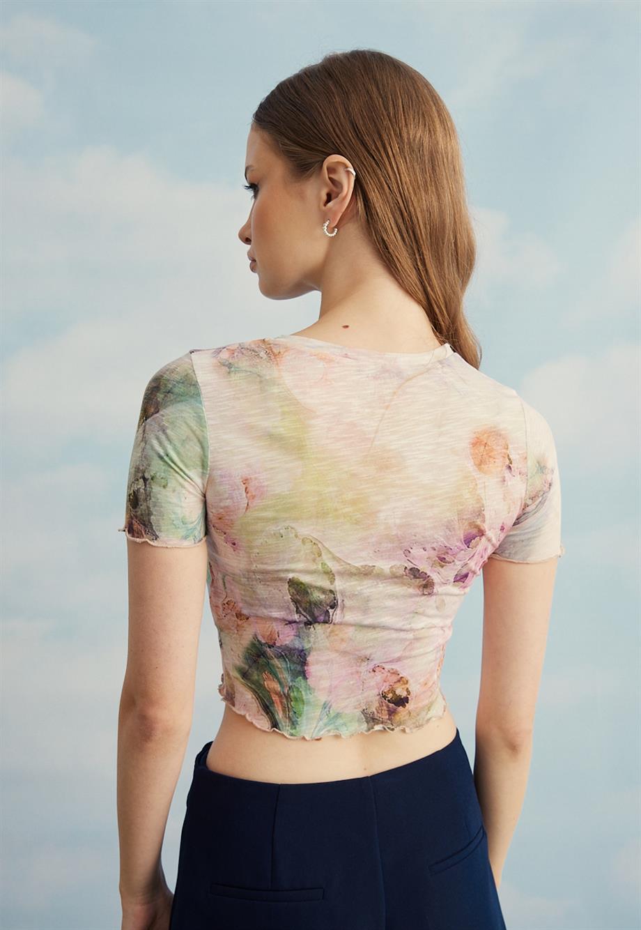Kadın Mint Tül Crop Bluz