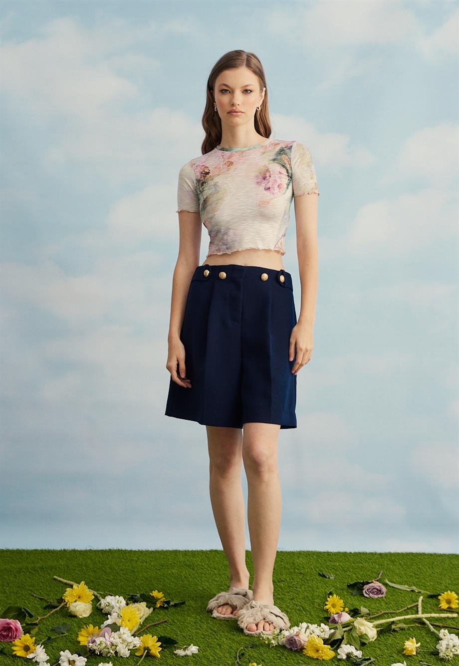 Kadın Mint Tül Crop Bluz