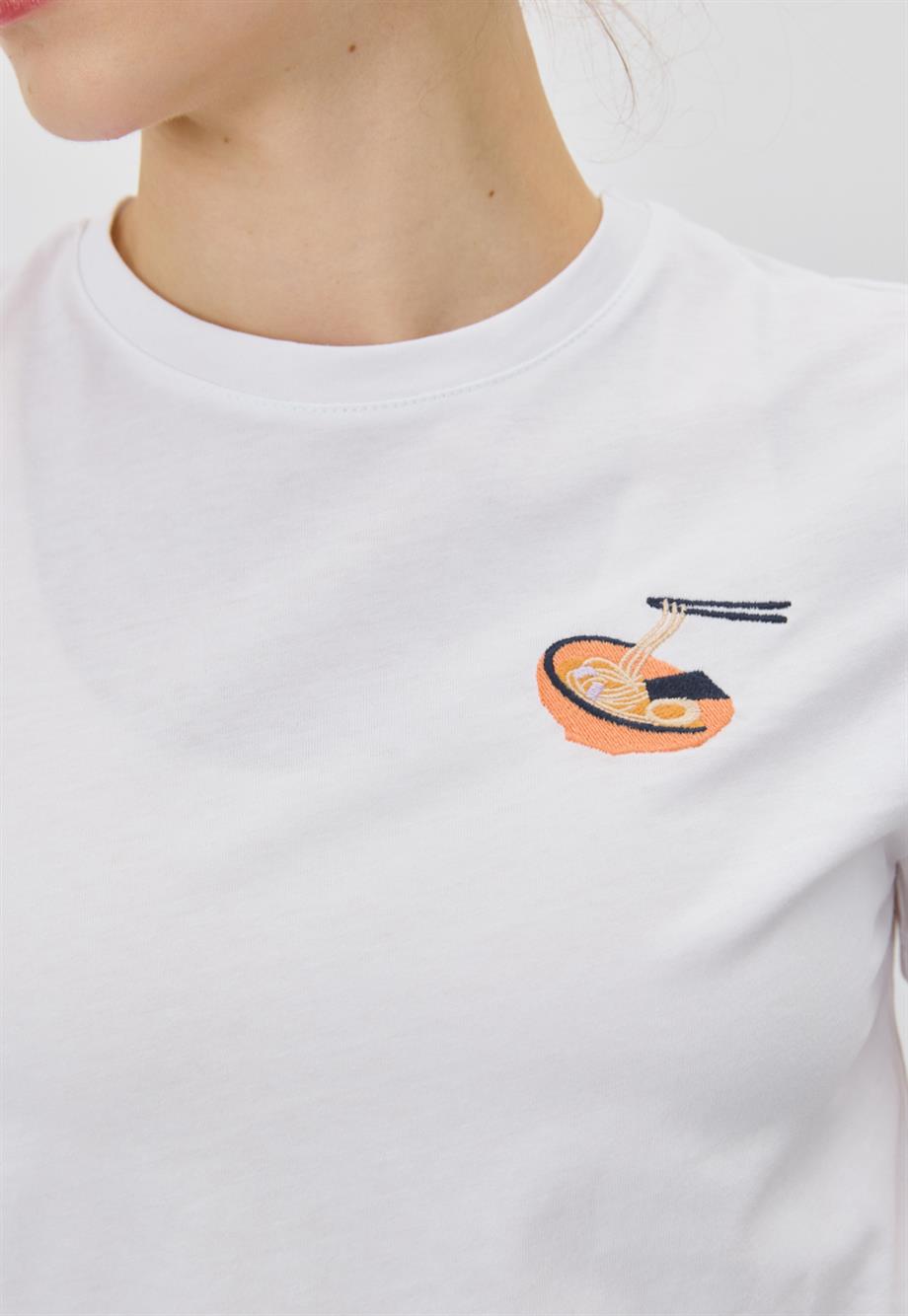 Kadın Noodle Baskılı Beyaz T-Shirt