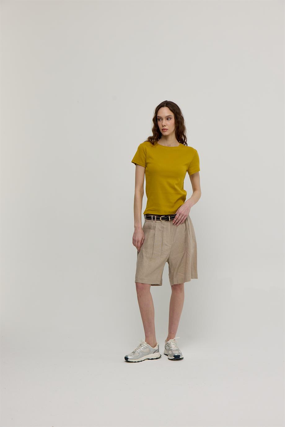 Kadın Olive Kısa Kollu Basic T-shirt