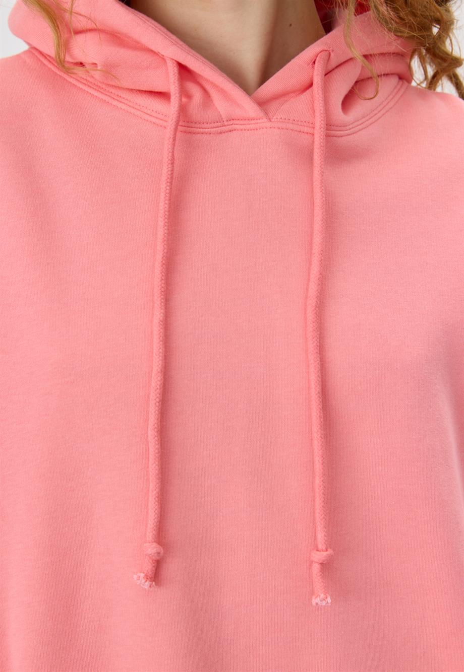 Kadın Oversize Pembe Kapüşonlu Sweatshirt