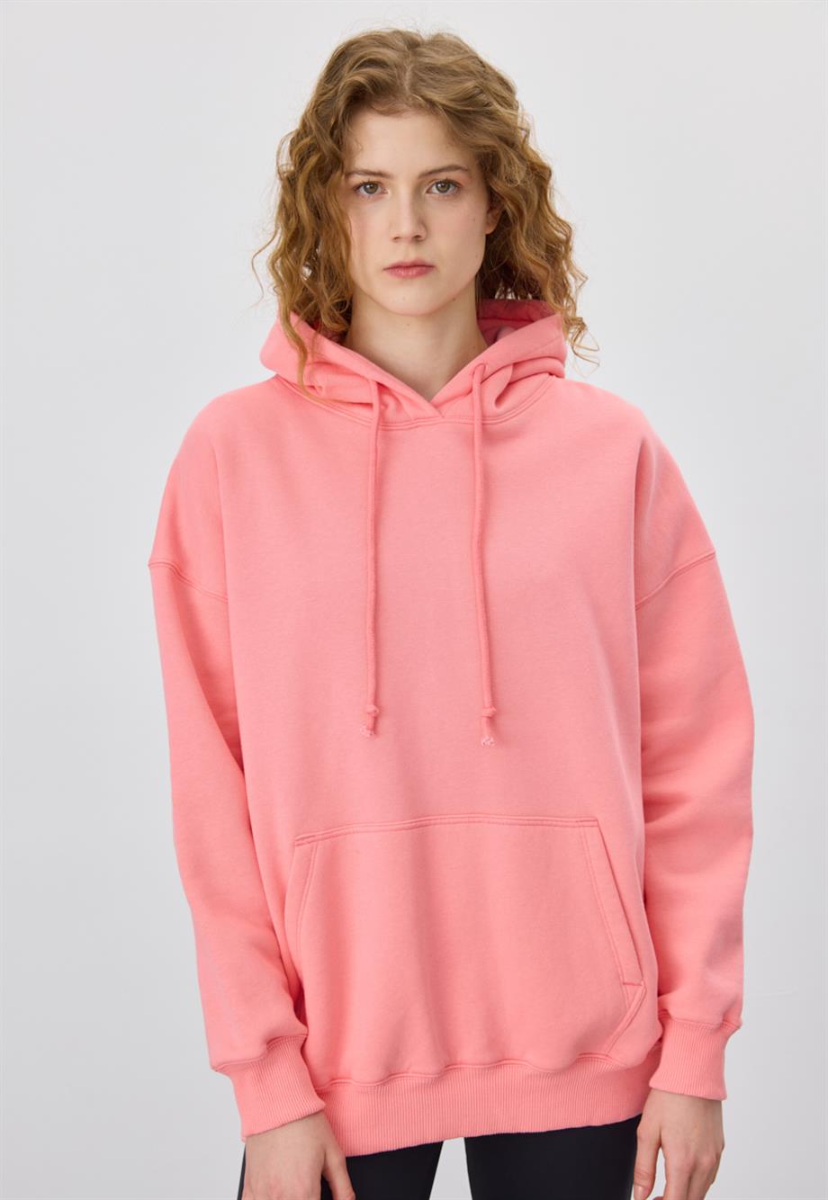 Kadın Oversize Pembe Kapüşonlu Sweatshirt