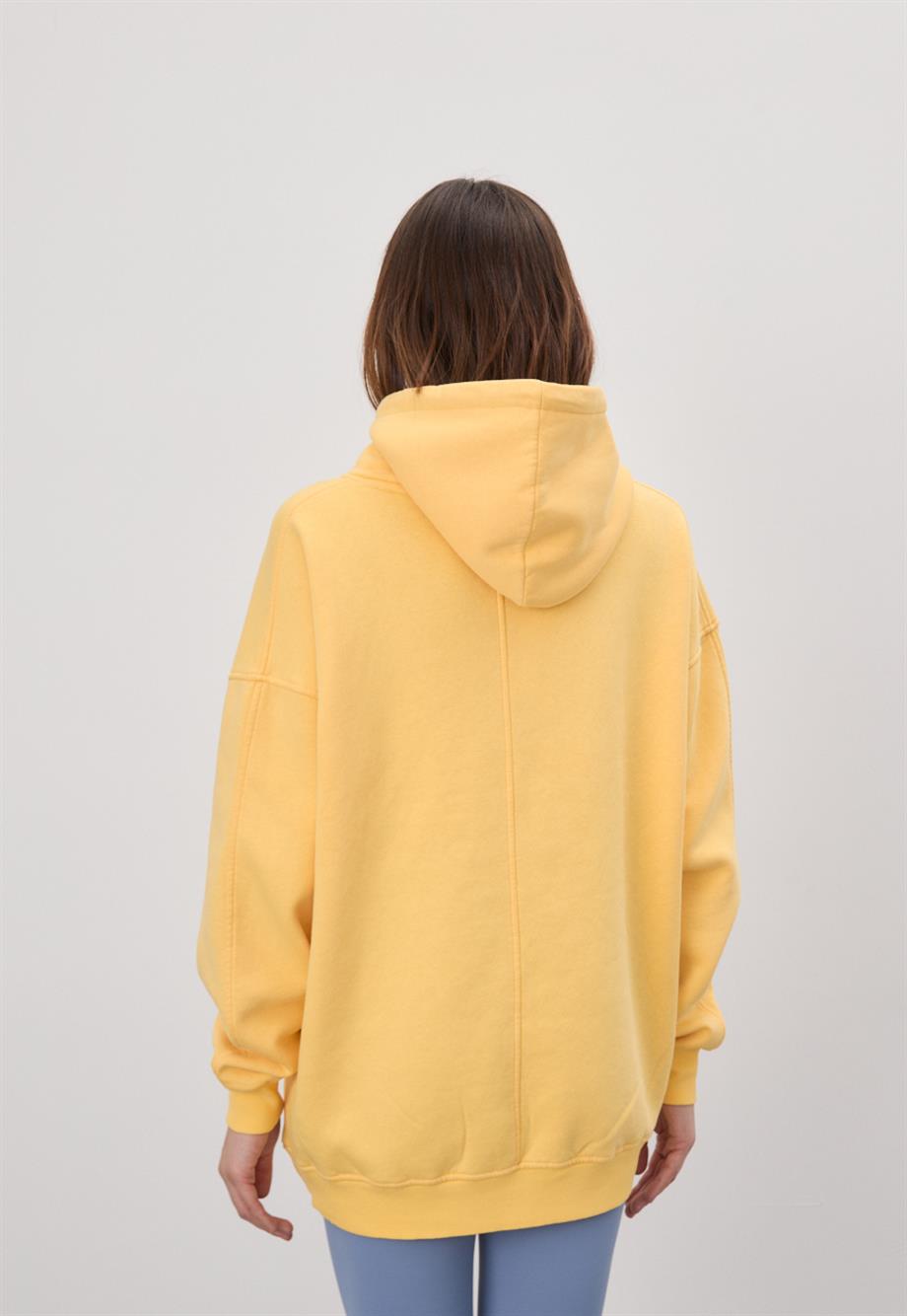 Kadın Oversize Sarı Kapüşonlu Sweatshirt
