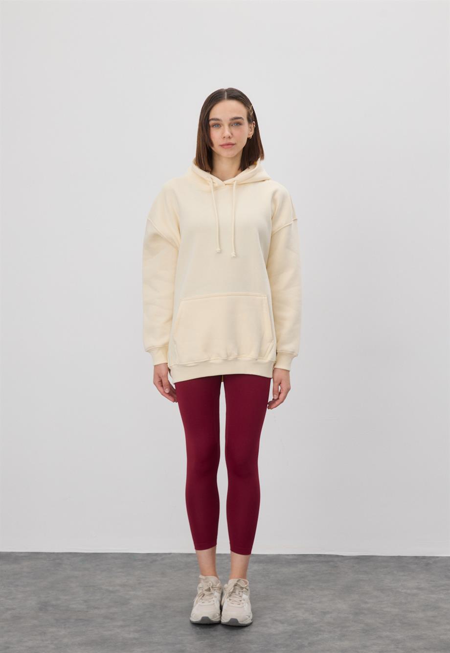 Kadın Oversize Vanilya Kapüşonlu Sweatshirt