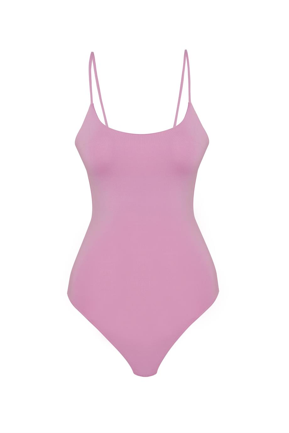 Kadın Pembe Renk Askılı Çıtçıtlı Body