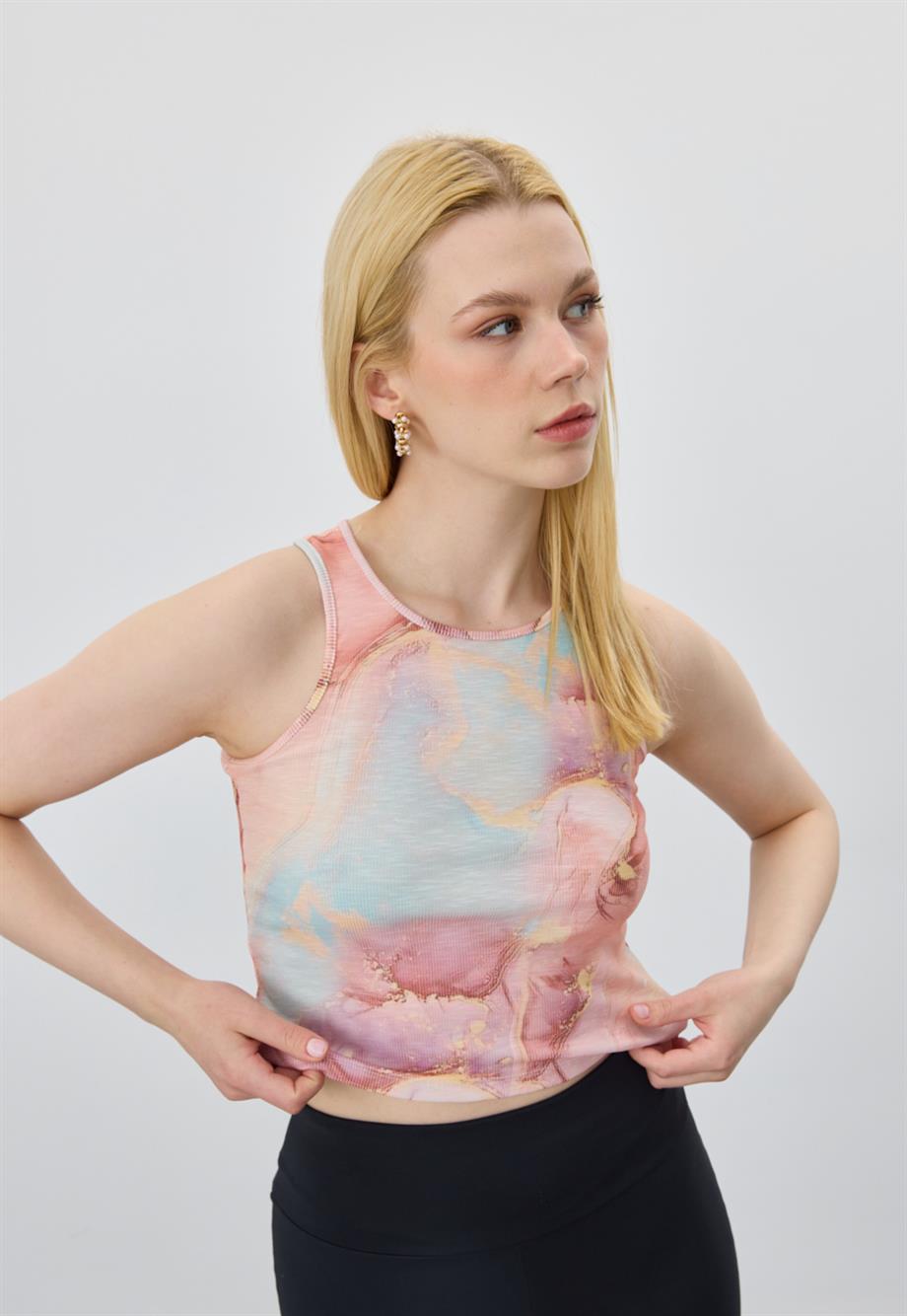 Kadın Rose Batik Crop Bluz
