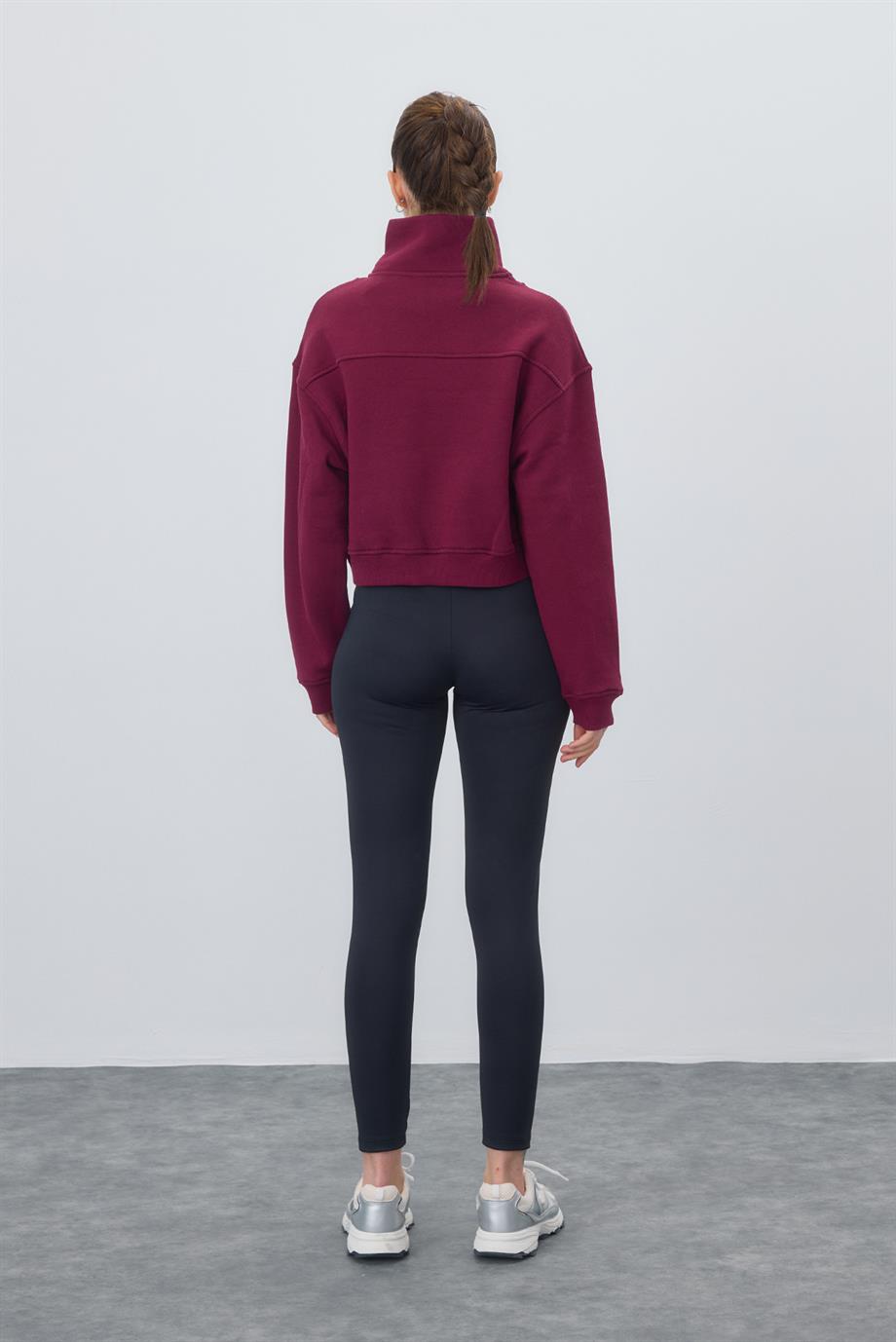 Kadın Şardonlu Yarım Balıkçı Yaka Fermuarlı Sweatshirt