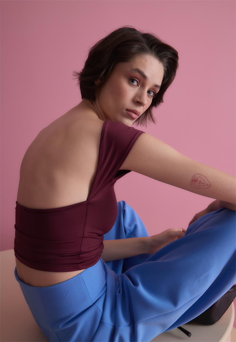 Kadın Sırt Detaylı Bordo Bluz