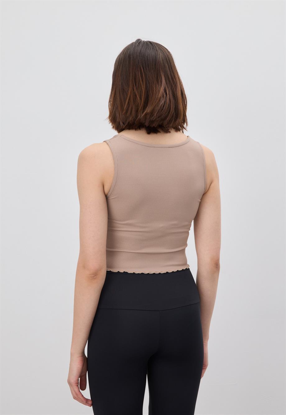 Kadın Vizon V Yaka Crop Bluz