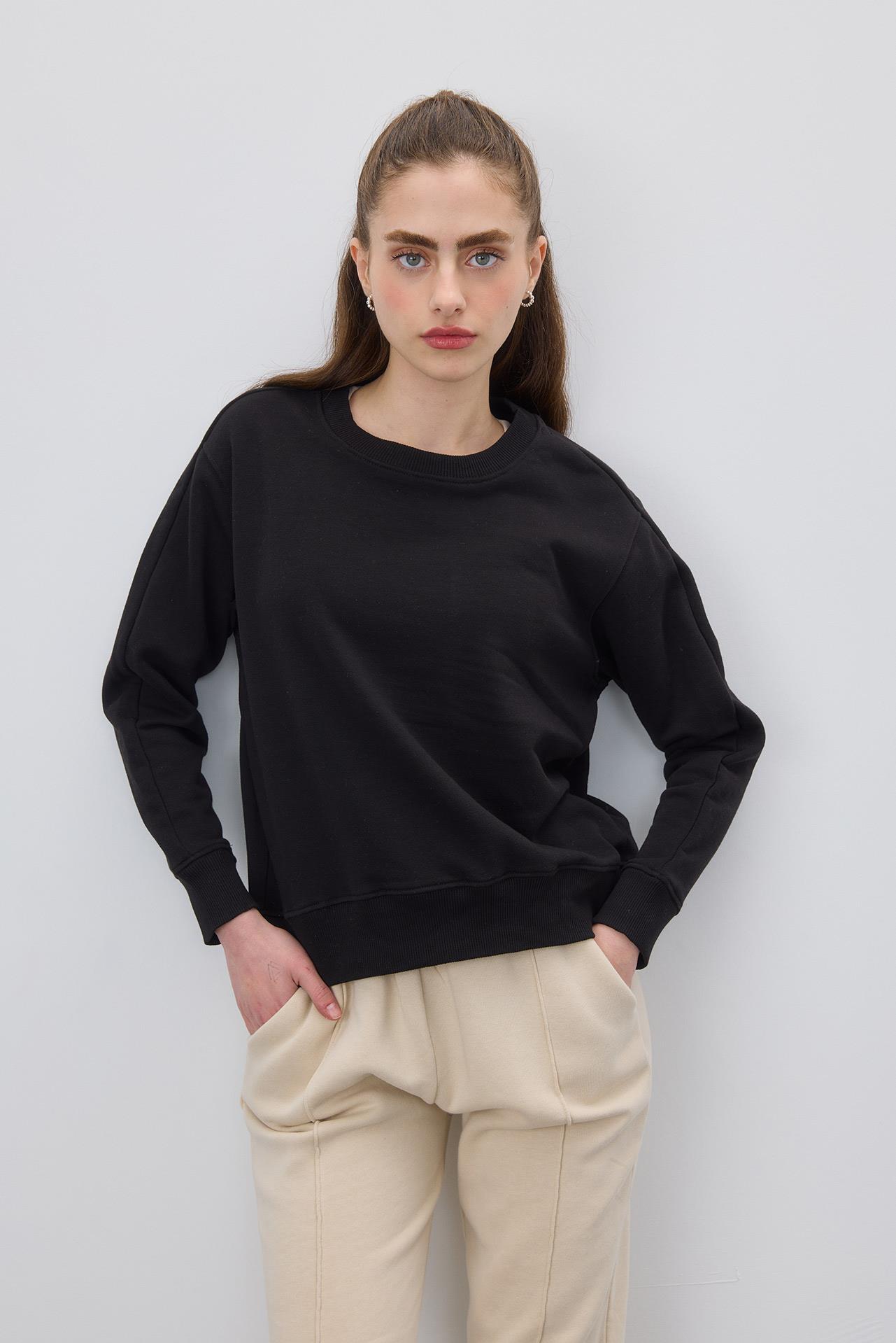 Bisiklet Yaka Basic Şardonsuz Sweatshirt