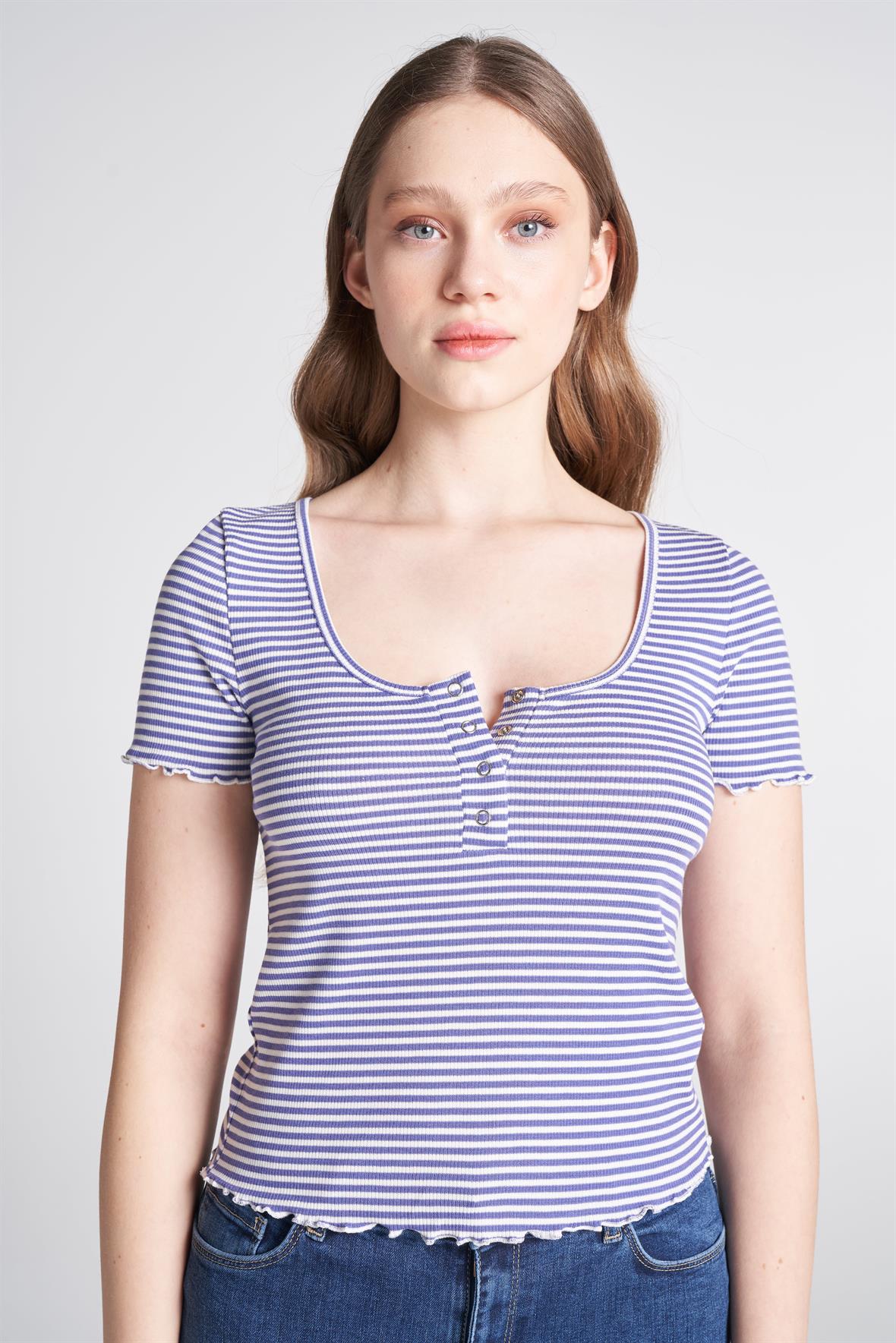 Çizgli Crop Bluz