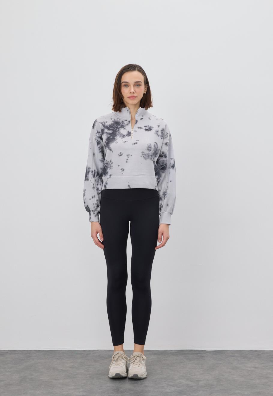 Kadın Batik İstanbul Grisi Kısa Yarım Fermuarlı Sweatshirt