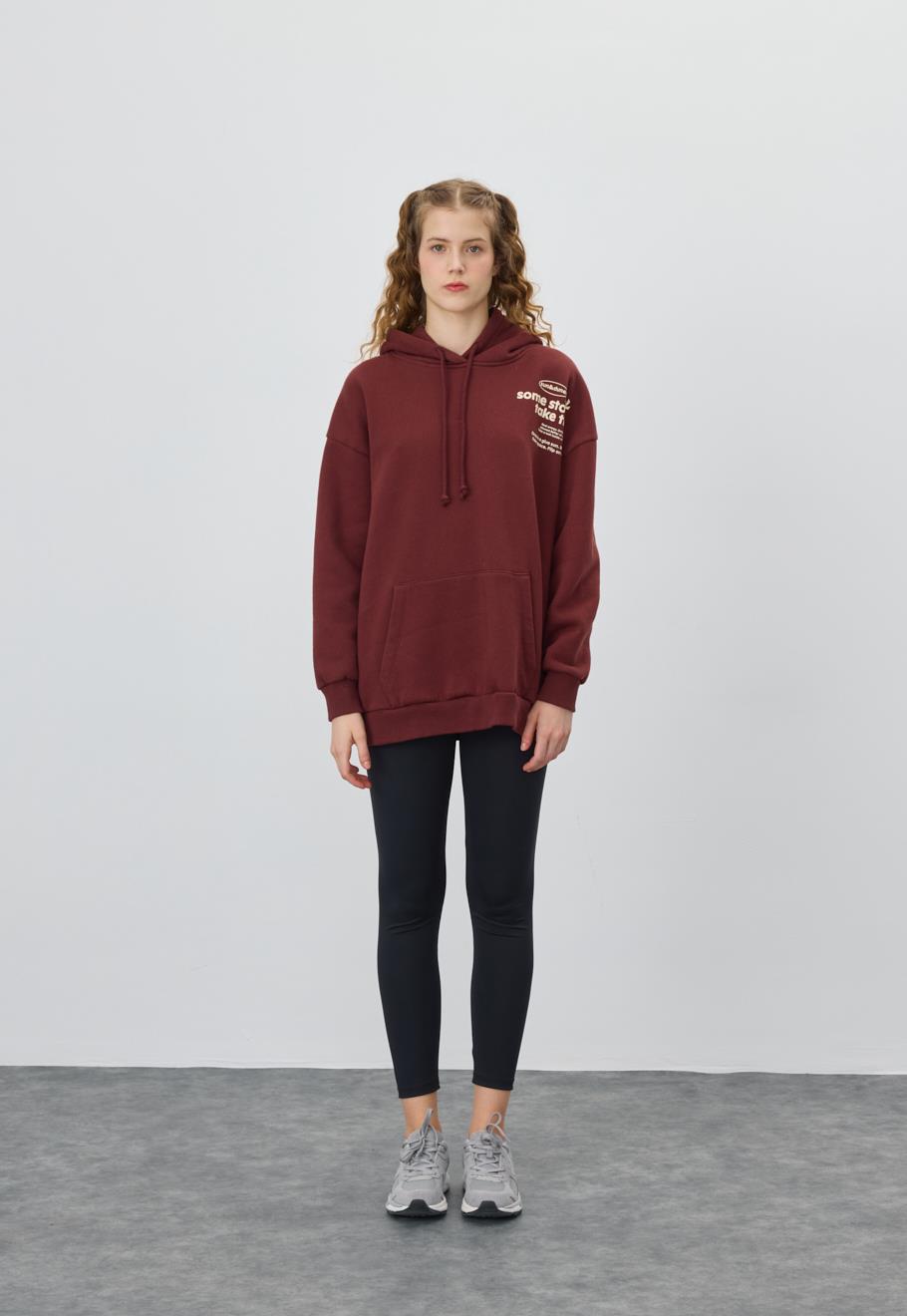 Kadın Çikolata Renk Baskılı Sweatshirt