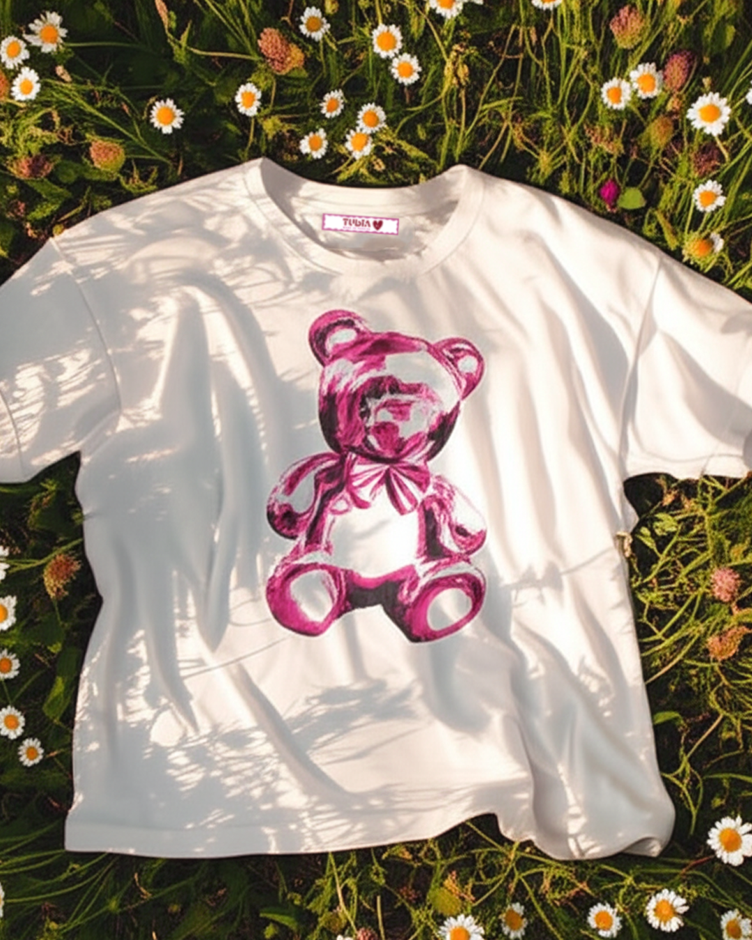 Kadın Ekru Ayıcık Baskılı Oversize T-shirt