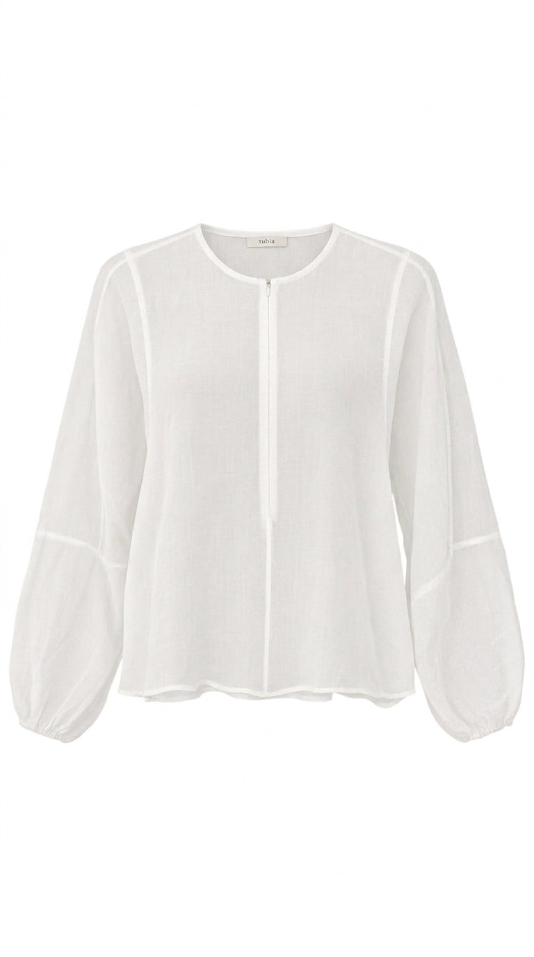 Kadın Ekru Fermuarlı Tencel Bluz