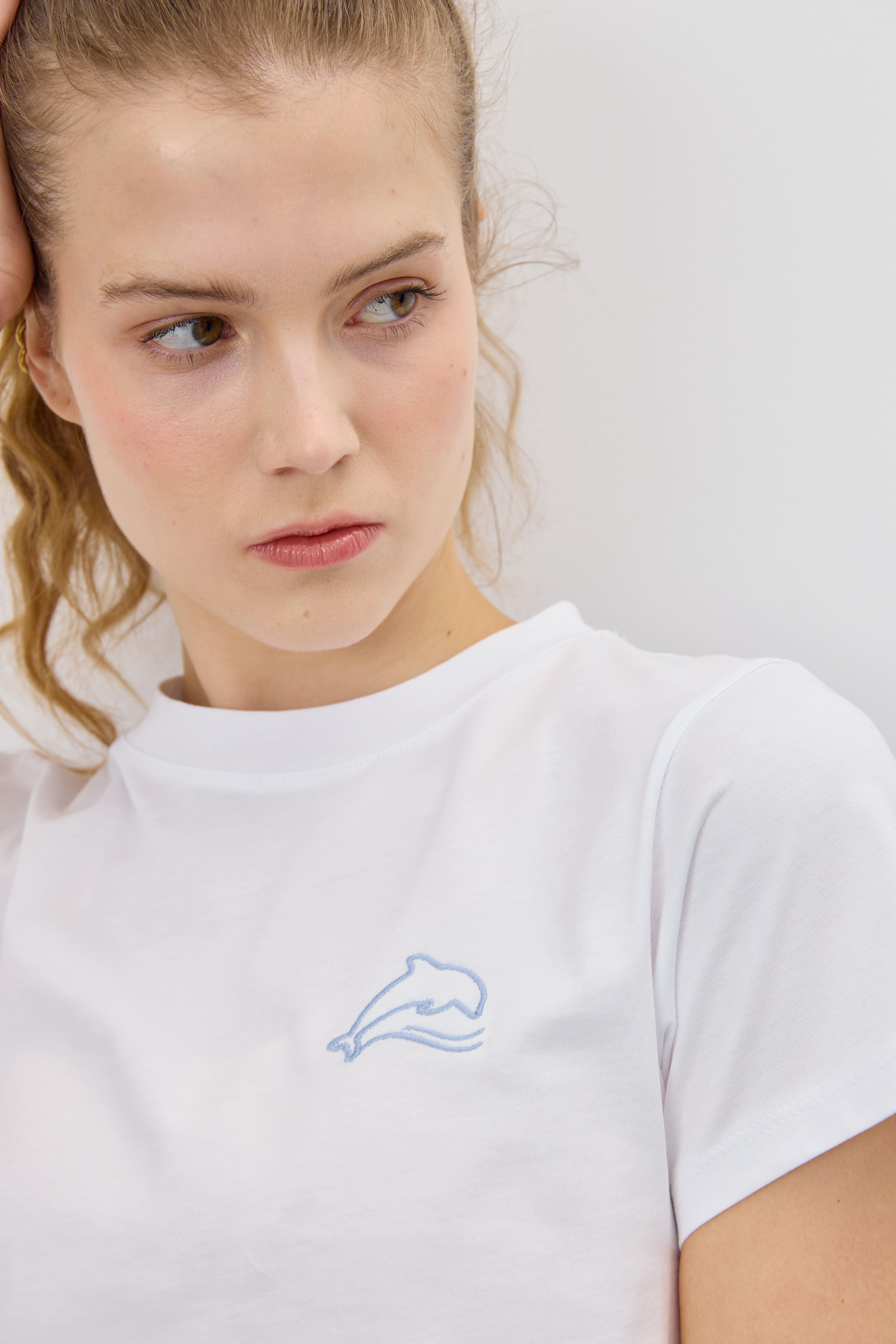 Kadın Ekru Yunus Baskılı T-shirt