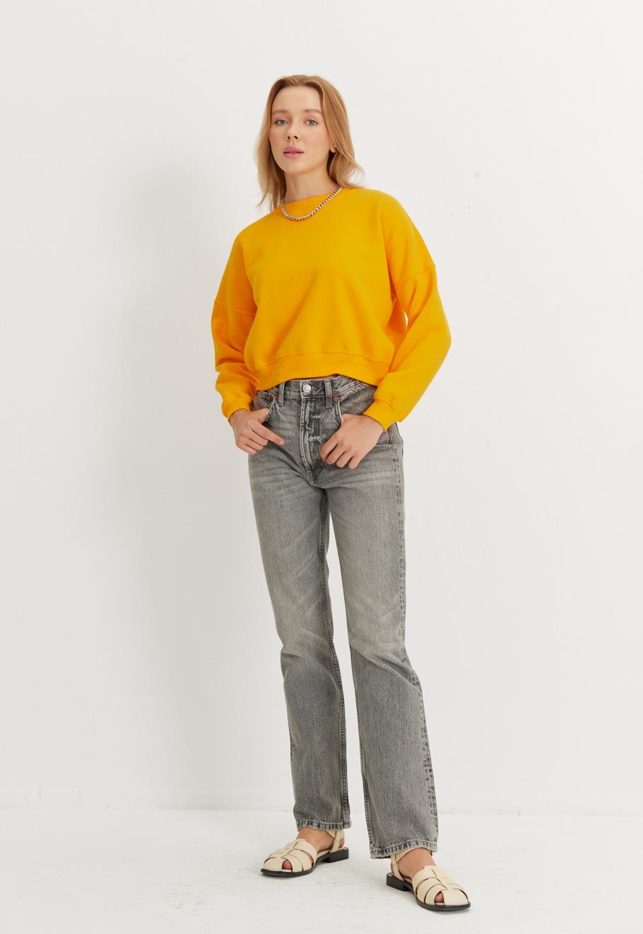 Kadın Kayısı Renk Basic Kısa Sweatshirt