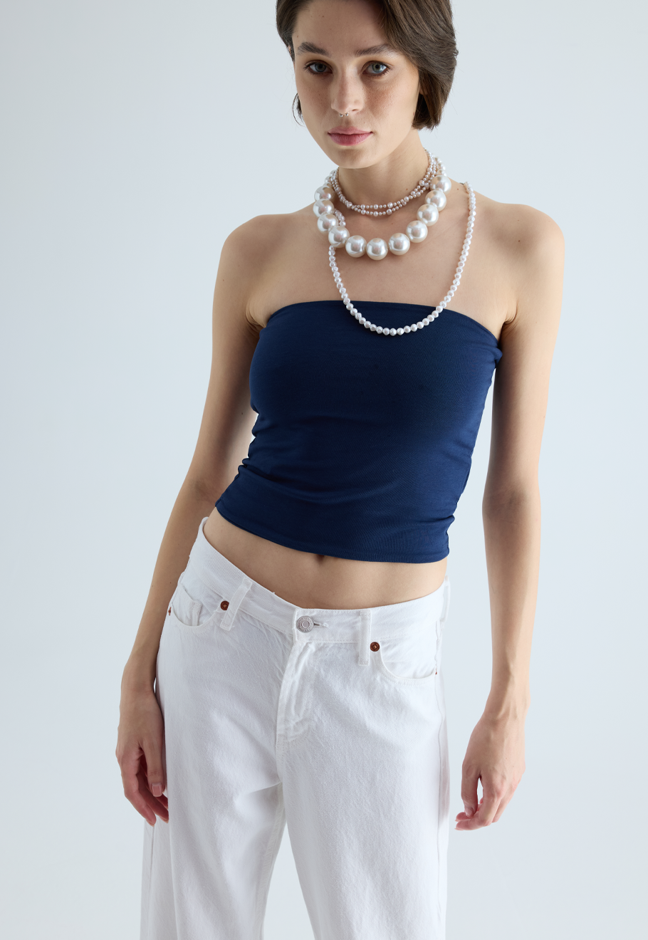 Kadın Lacivert Askısız Bluz