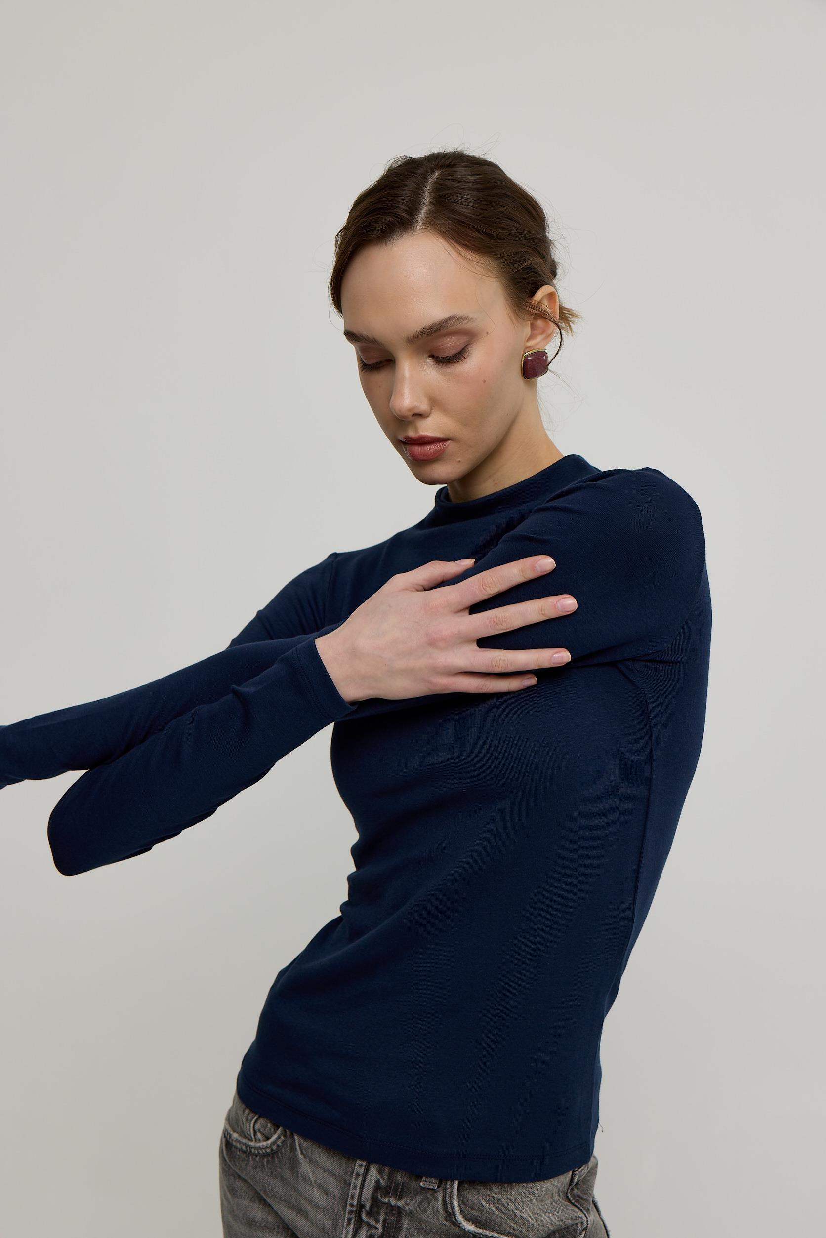 Kadın Lacivert Basic Boğazlı Uzun Kollu Body