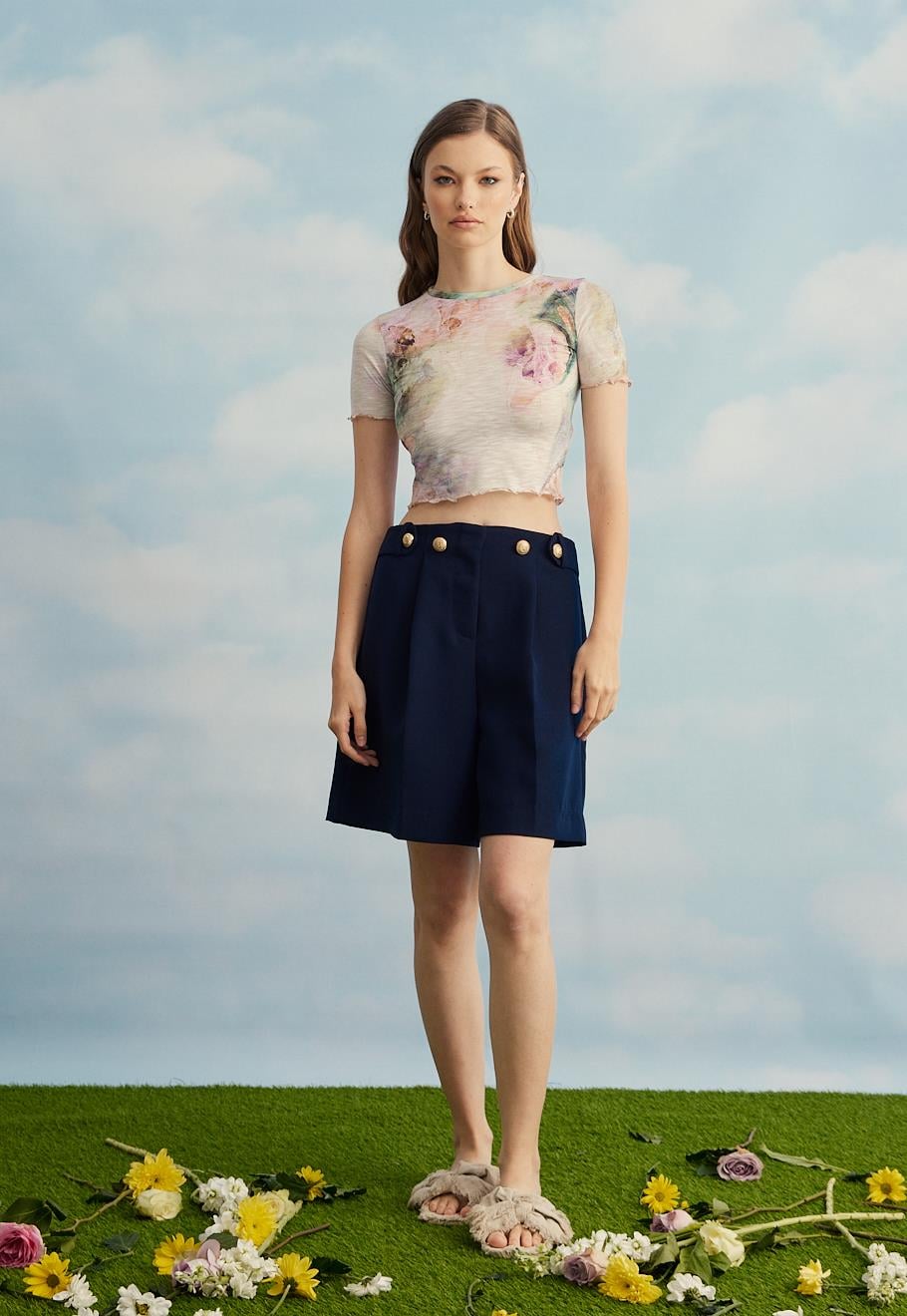 Kadın Mint Tül Crop Bluz