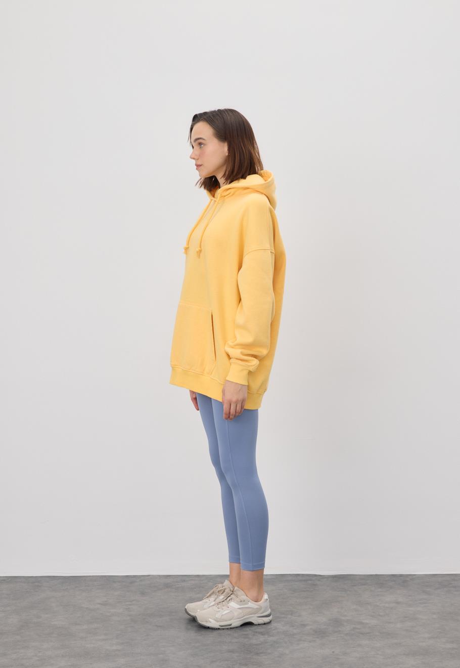 Kadın Oversize Sarı Kapüşonlu Sweatshirt