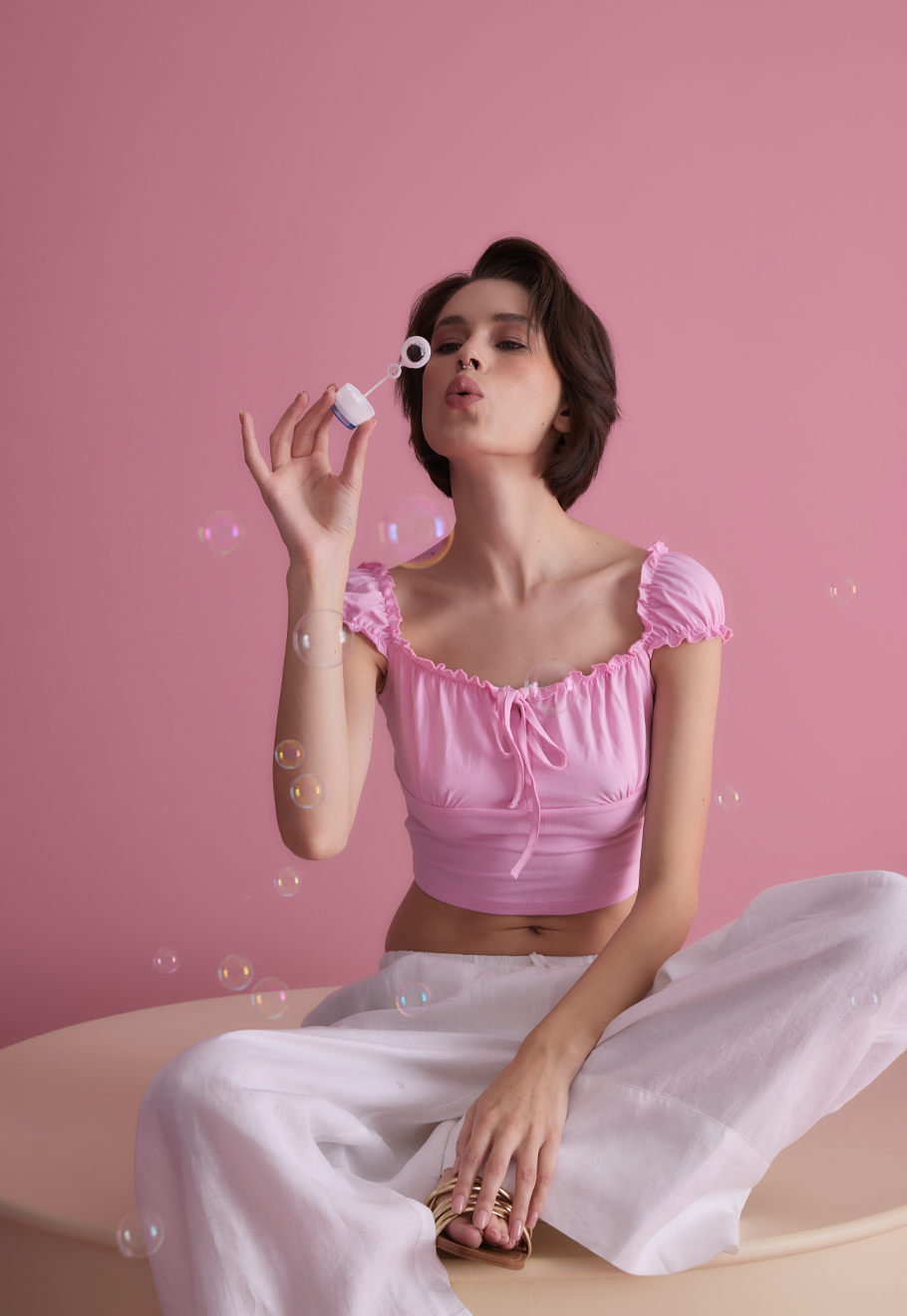 Kadın Pembe Karpuz Kollu Bluz