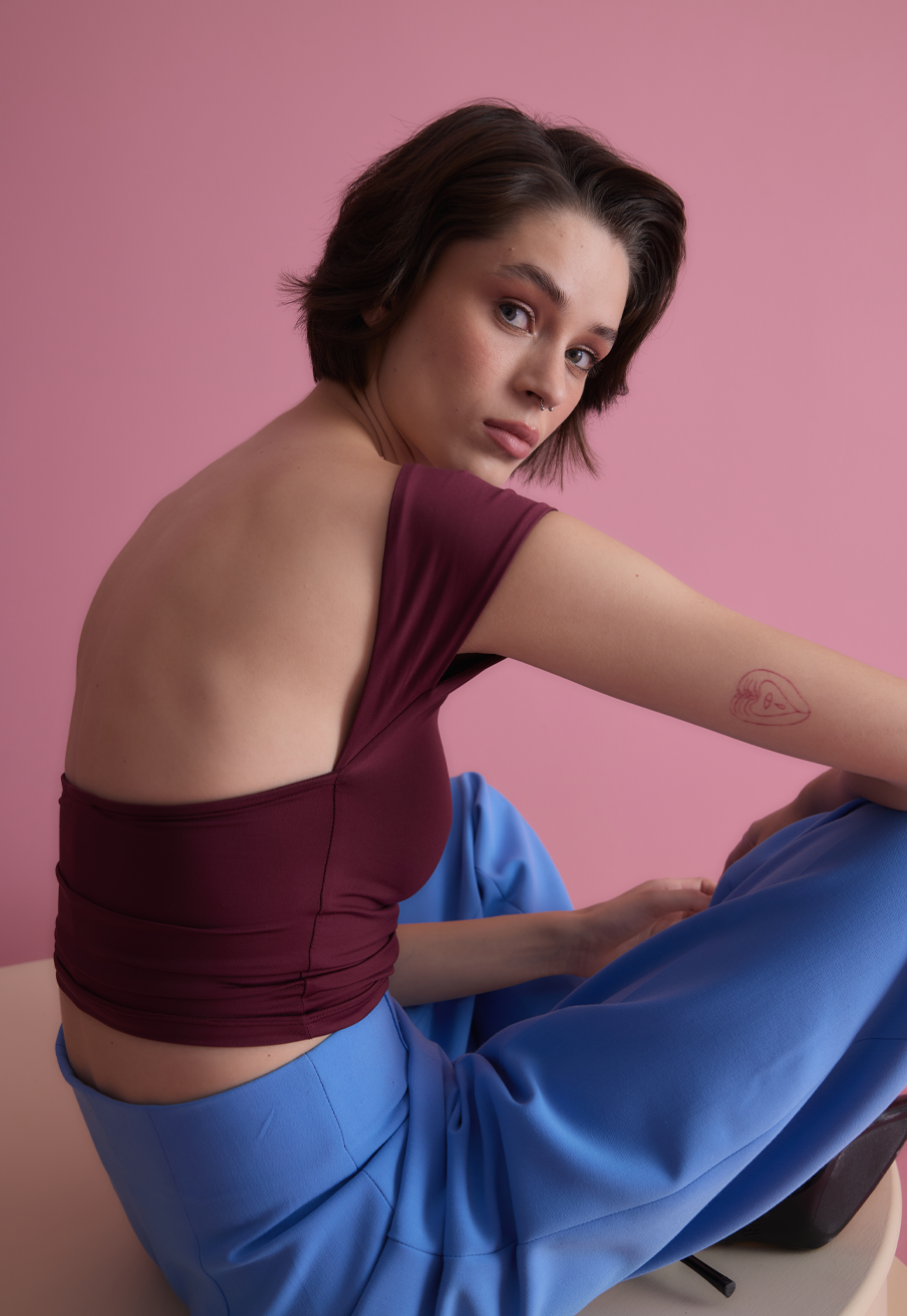 Kadın Sırt Detaylı Bordo Bluz