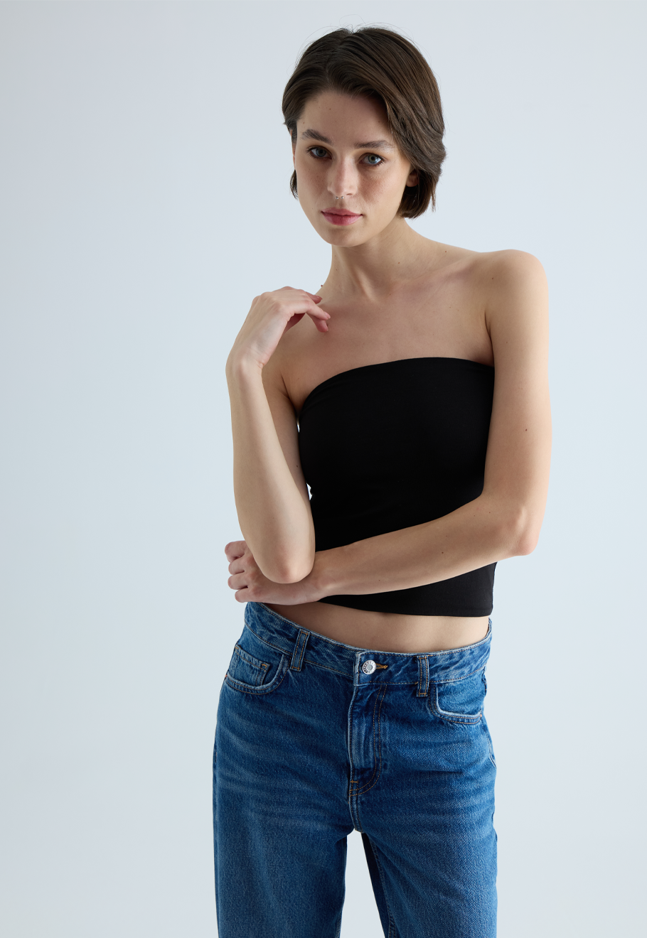 Kadın Siyah Askısız Bluz