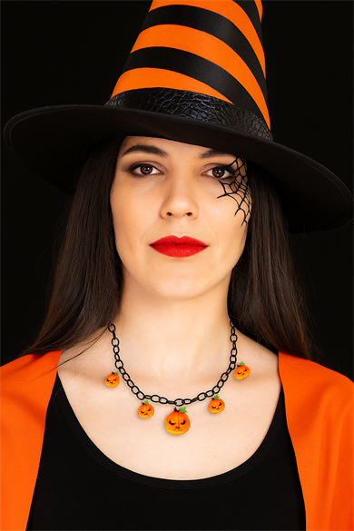 Halloween Cadılar Bayramı Korkunç Balkabağı Kolyesi 50cm Korku Aksesuarı