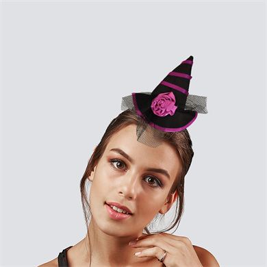 Halloween Cadılar Bayramı Mor Siyah Güllü Mini Cadı Şapka Modelli Taç