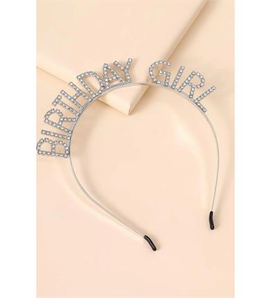Taç Metal Taşlı Birthday Girl yazılı  Gümüş renkli lüks doğum günü tacı