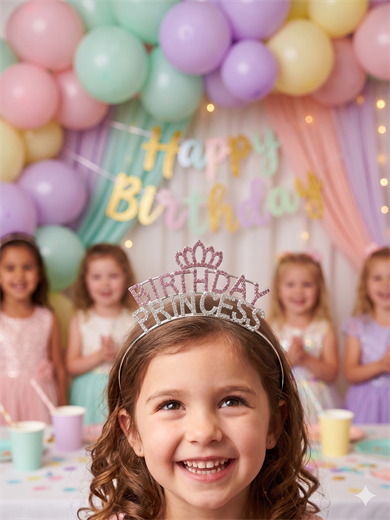Taç Metal Taşlı Birthday Princess Gümüş-pembe