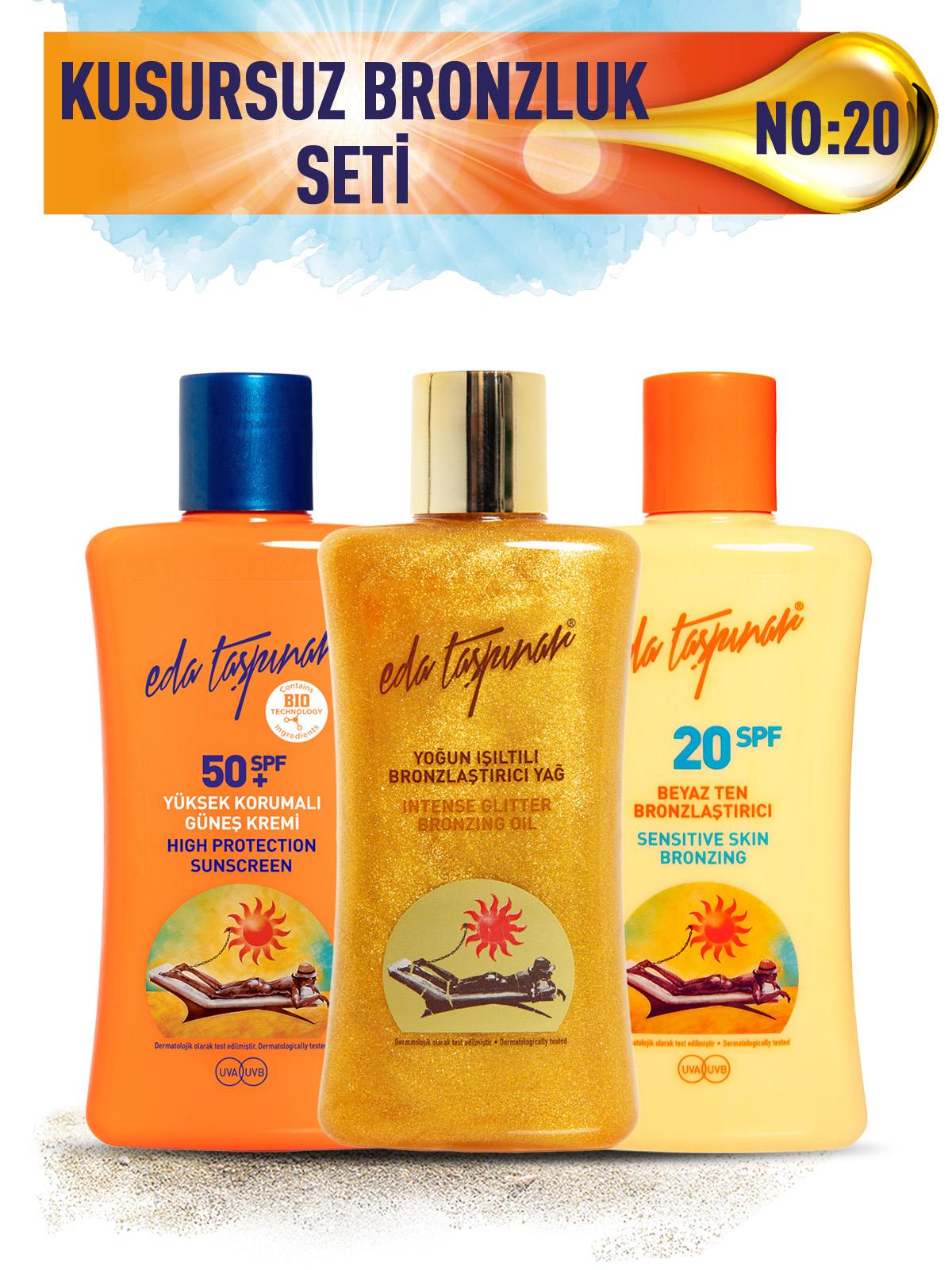Kusursuz Bronzluk Seti No:20 Yoğun Işıltılı SPF0 & Beyaz ten SPF20 & Bronzlaştırıcı Koruyucu SPF50