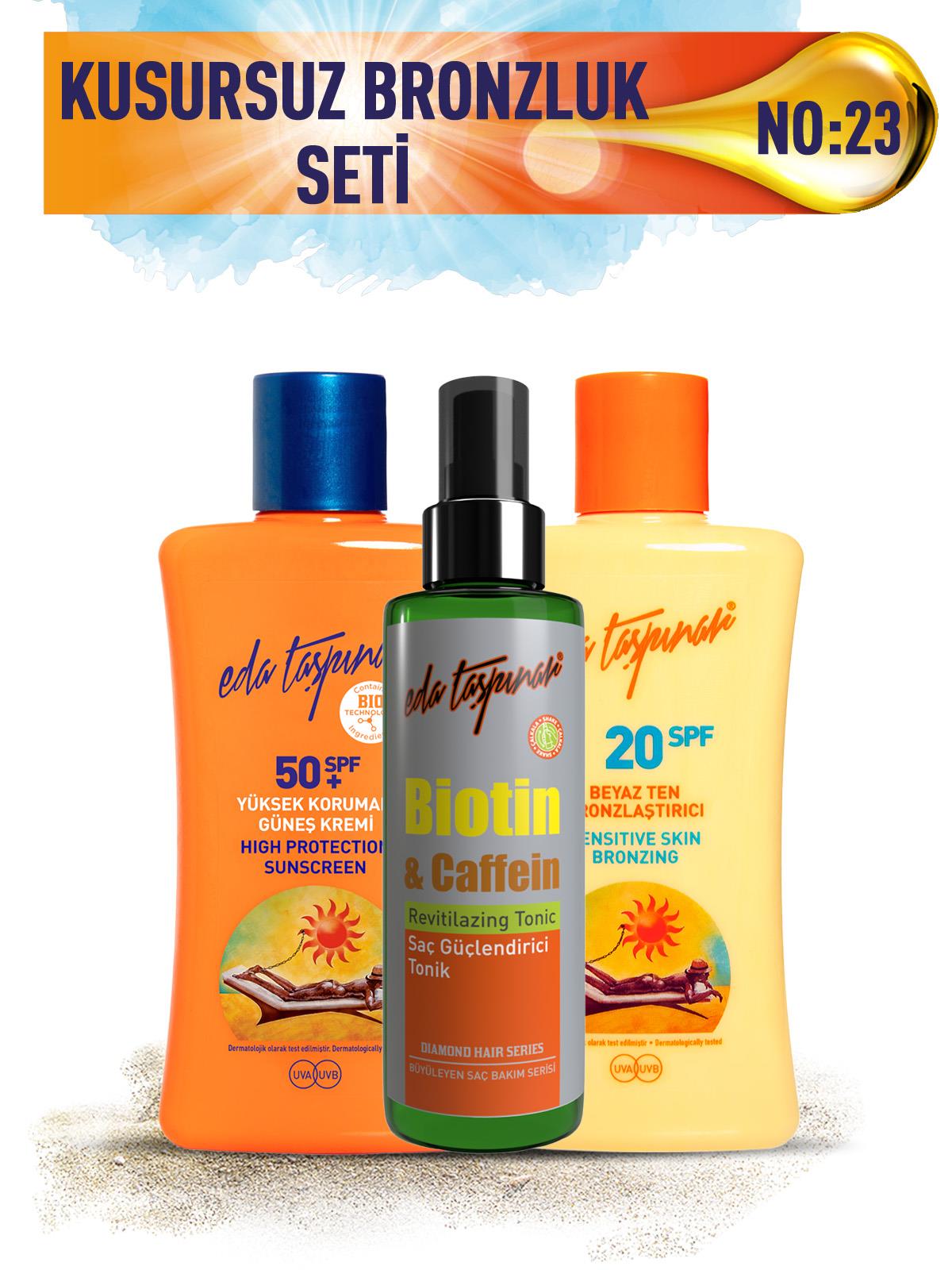 Kusursuz Bronzluk Seti No:23 Beyaz Ten SPF20 & Bronzlaştırıcı Koruyucu SPF50 & Biotin Saç Spreyi