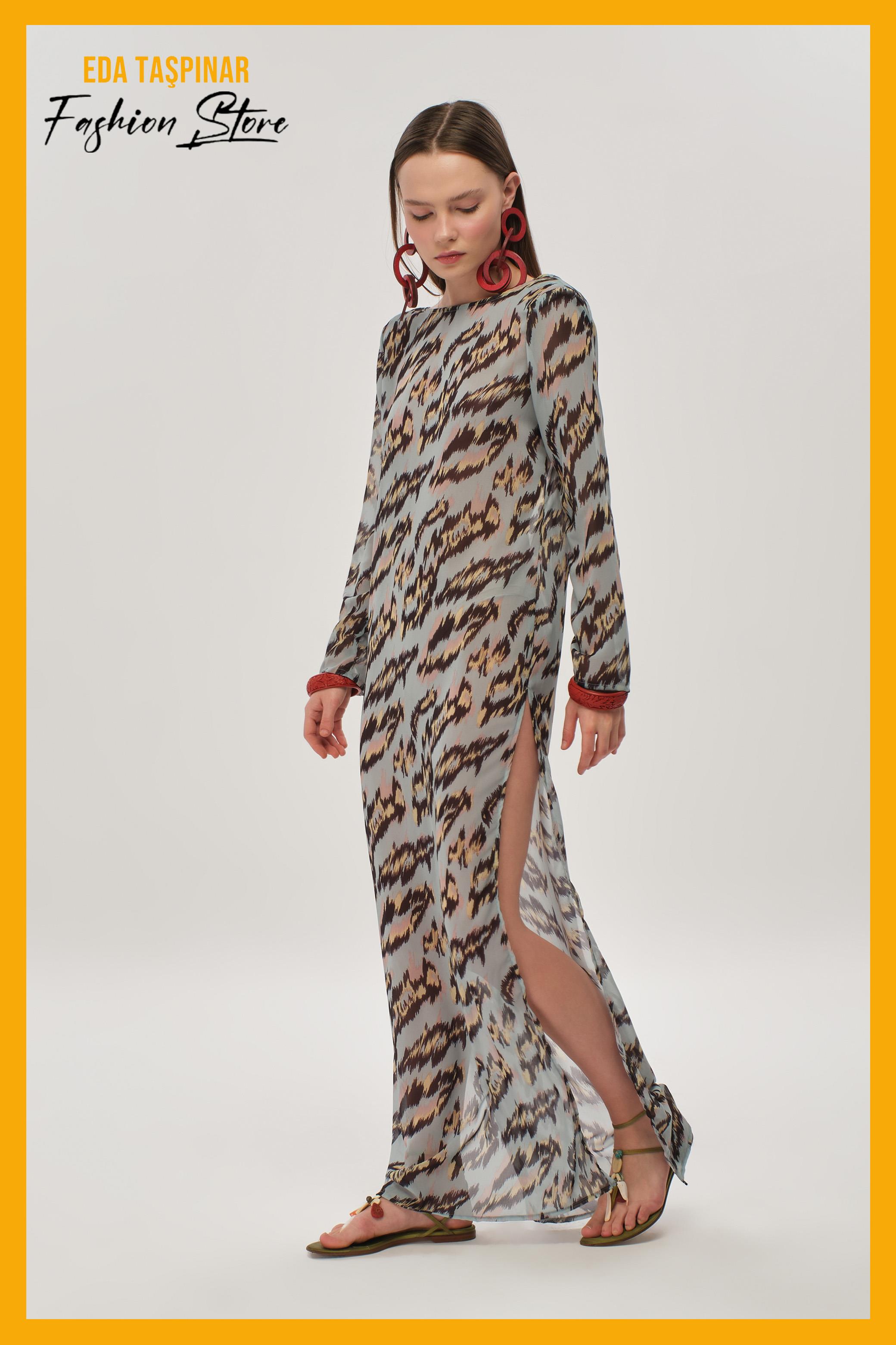 Sırt Dekolteli Şifon Elbise  No.1 