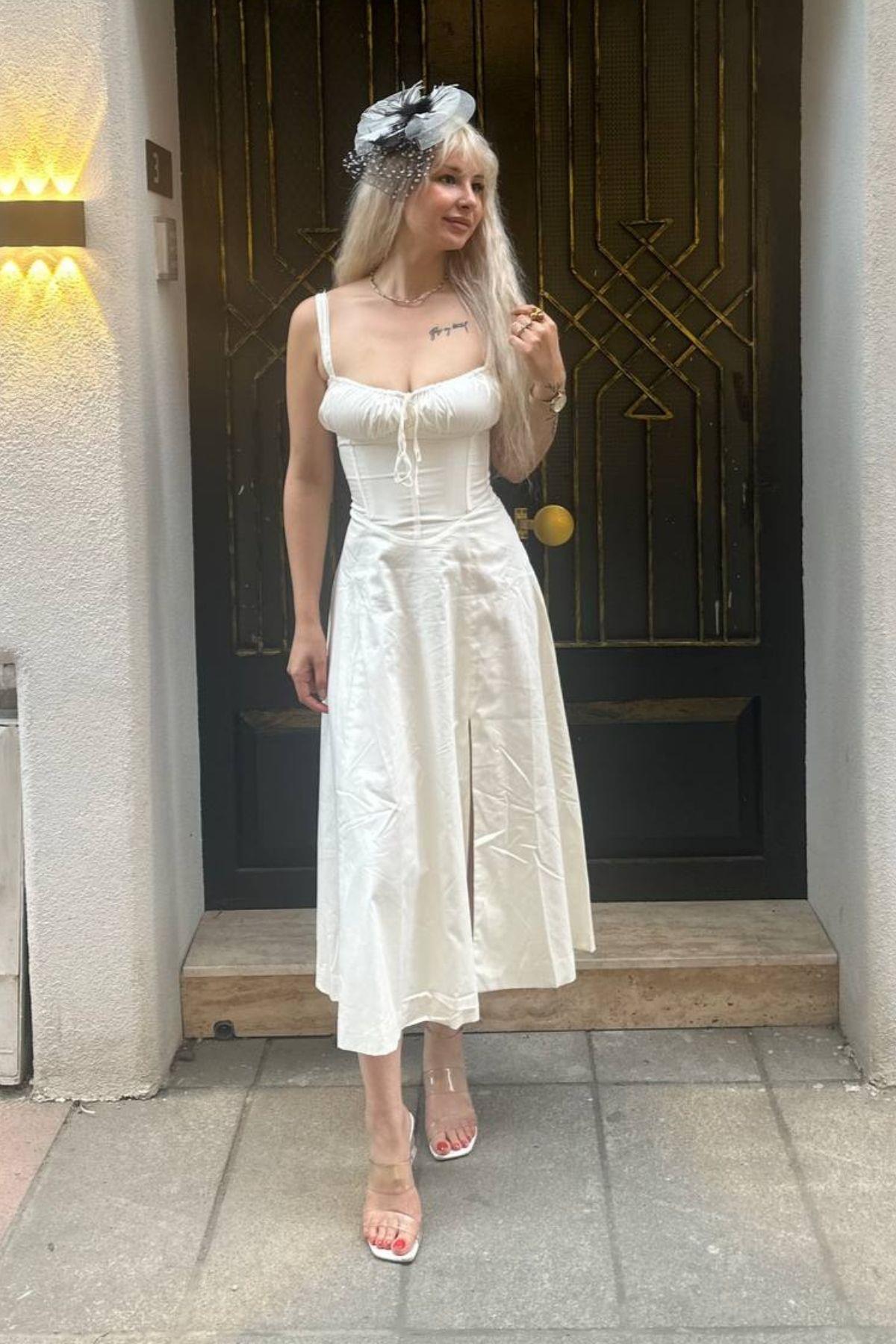 Askılı Midi Poplin Elbise